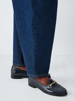 John Lewis Augusta Wide Fit Leather Snaffle Trim Moccasins, Navy - view 2, Navy
