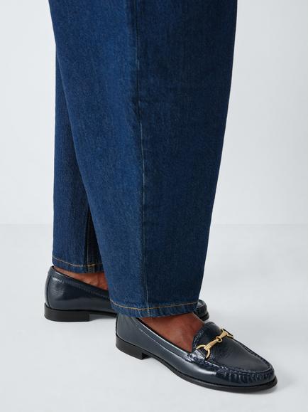 John Lewis Augusta Wide Fit Leather Snaffle Trim Moccasins, Navy - view 2, Navy