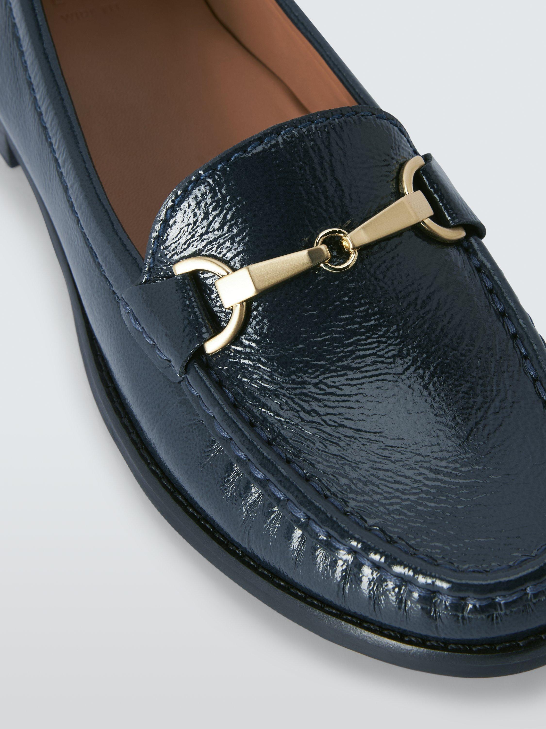 Product image 4 of 5, which shows John Lewis Augusta Wide Fit Leather Snaffle Trim Moccasins, Navy, 3