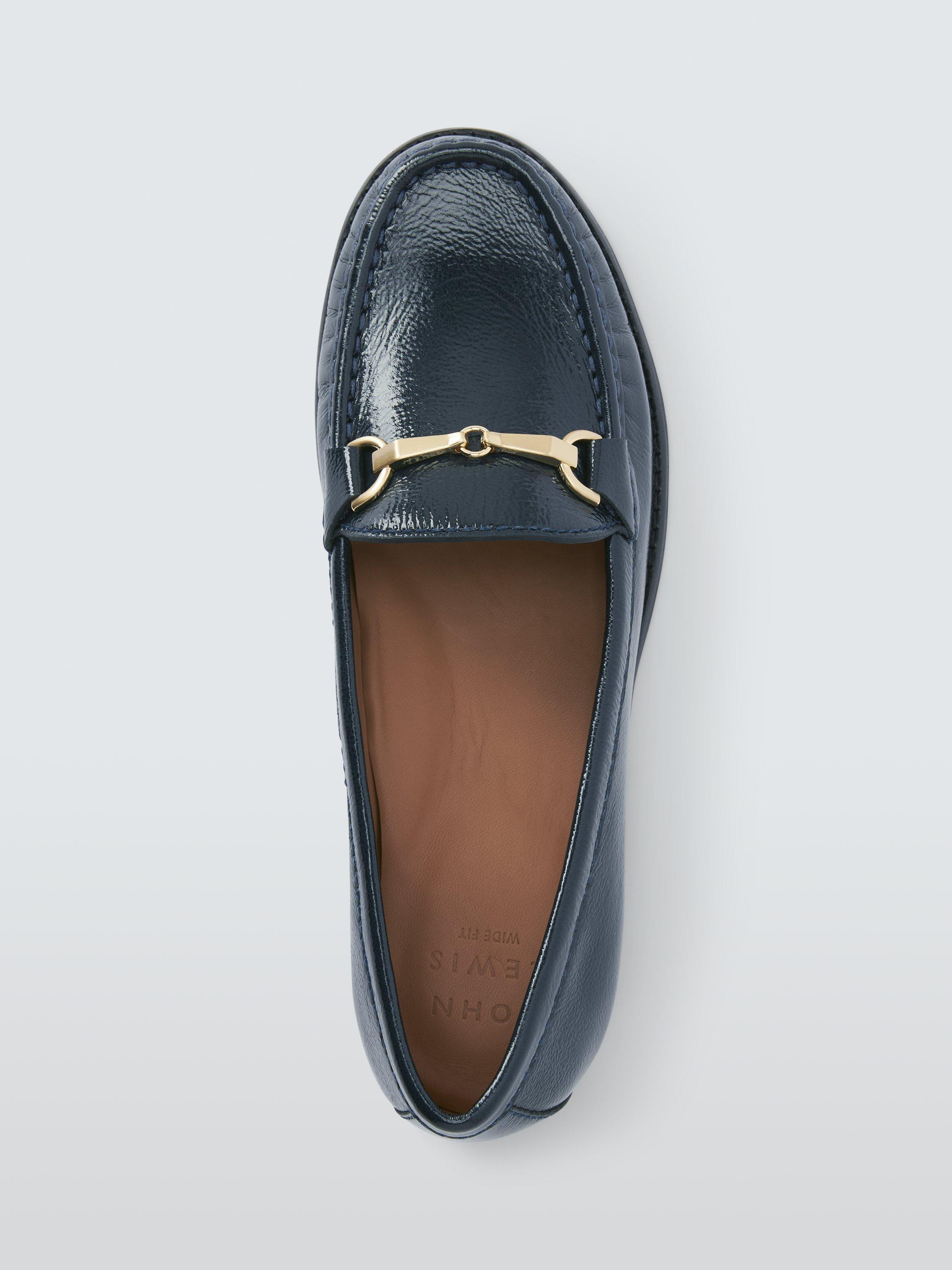 Product image 5 of 5, which shows John Lewis Augusta Wide Fit Leather Snaffle Trim Moccasins, Navy, 3