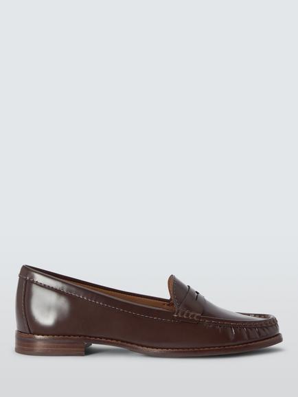 John Lewis Pennie Wide Fit Leather Loafers, Chocolate, Chocolate
