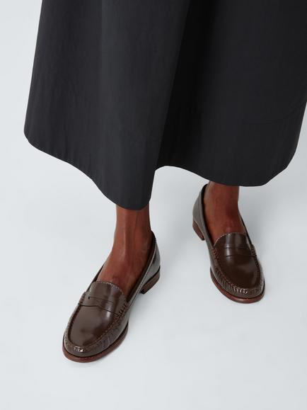 John Lewis Pennie Wide Fit Leather Loafers, Chocolate - view 2, Chocolate