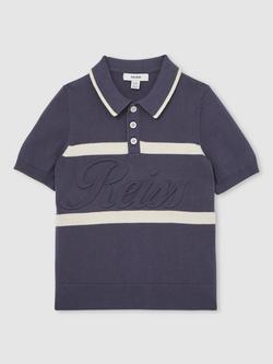 Reiss Kids' Ellis Polo Shirt, Indigo, Indigo Blue/White