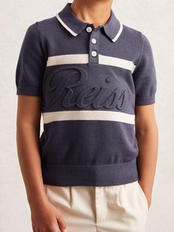 Reiss Kids' Ellis Polo Shirt, Indigo - view 2, Indigo Blue/White