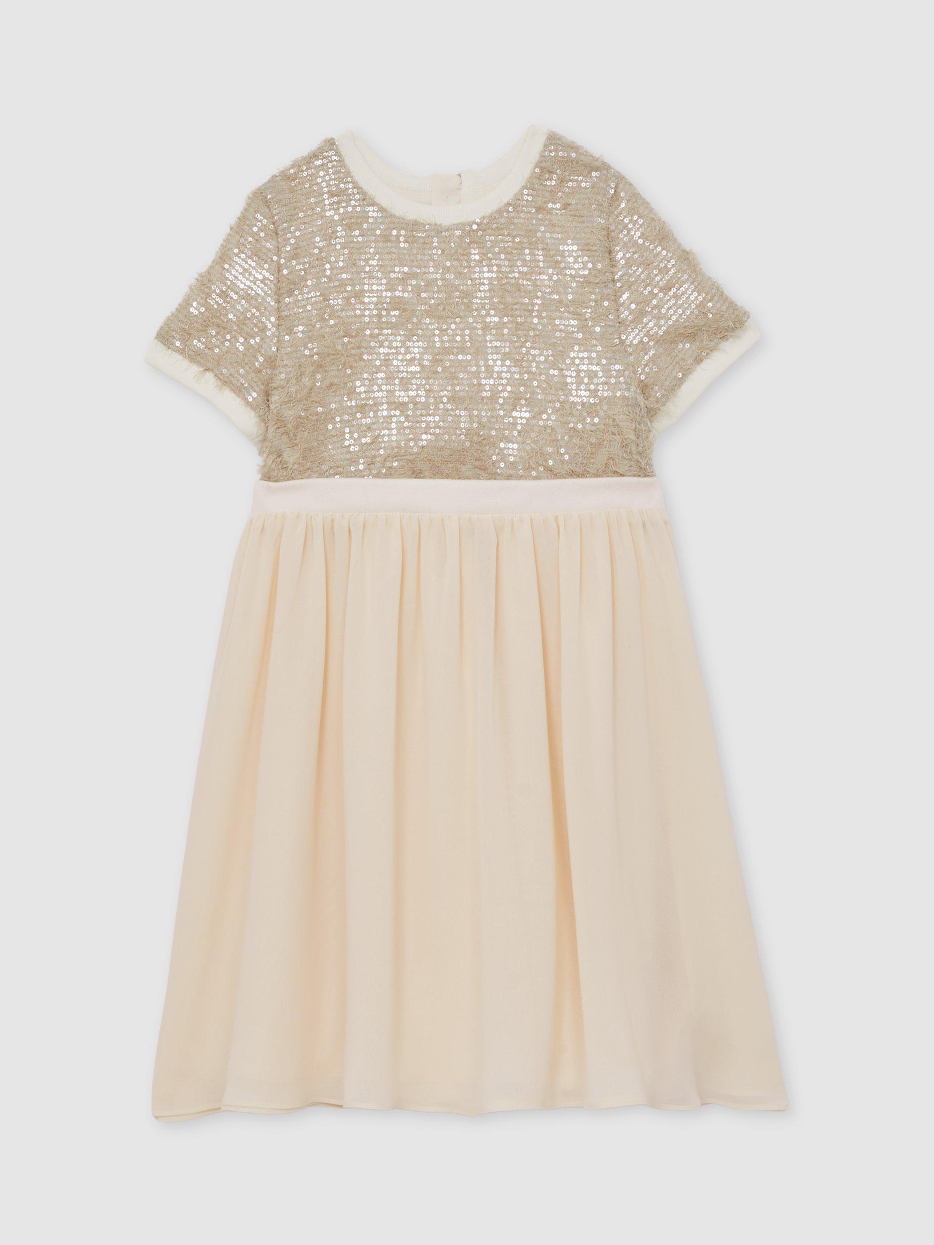 sachin and babi light blue dress Twisted Wunder Oversized Mini T-shirt Dress In Champagne Sequin-gold