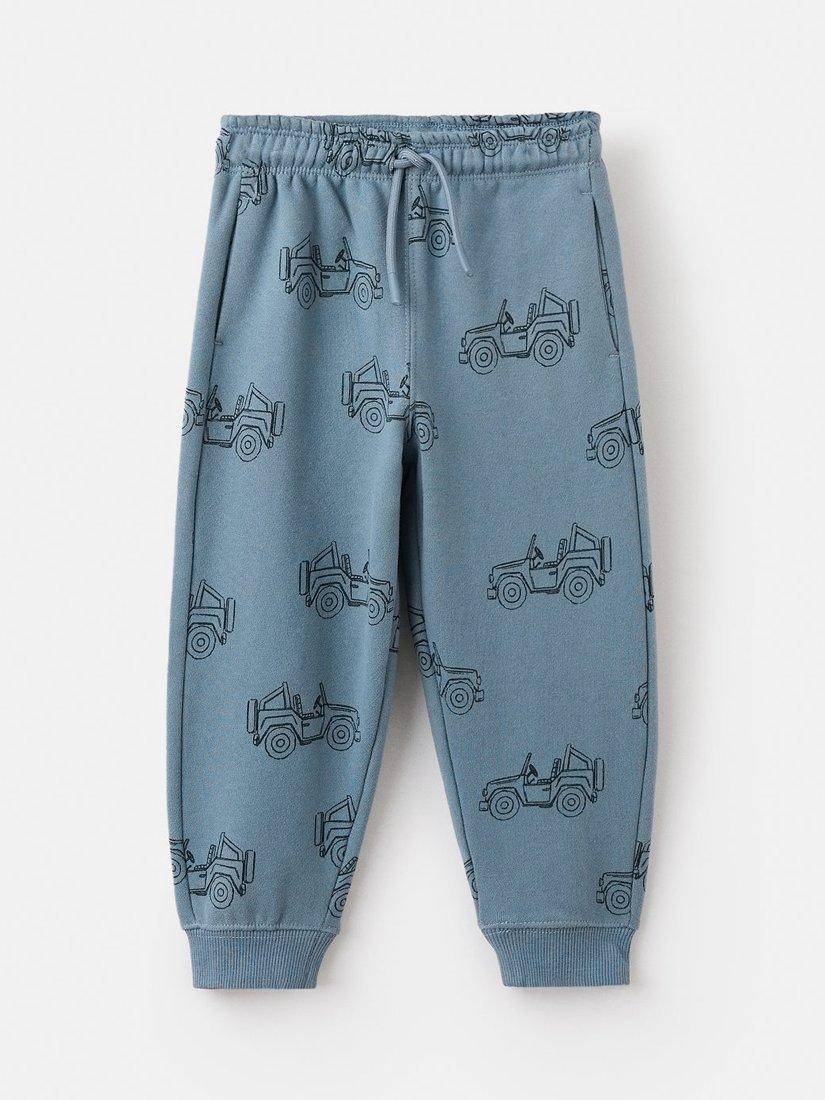 Mango Kids' Cotton Blend Drawstring Car Print Joggers, Medium Blue