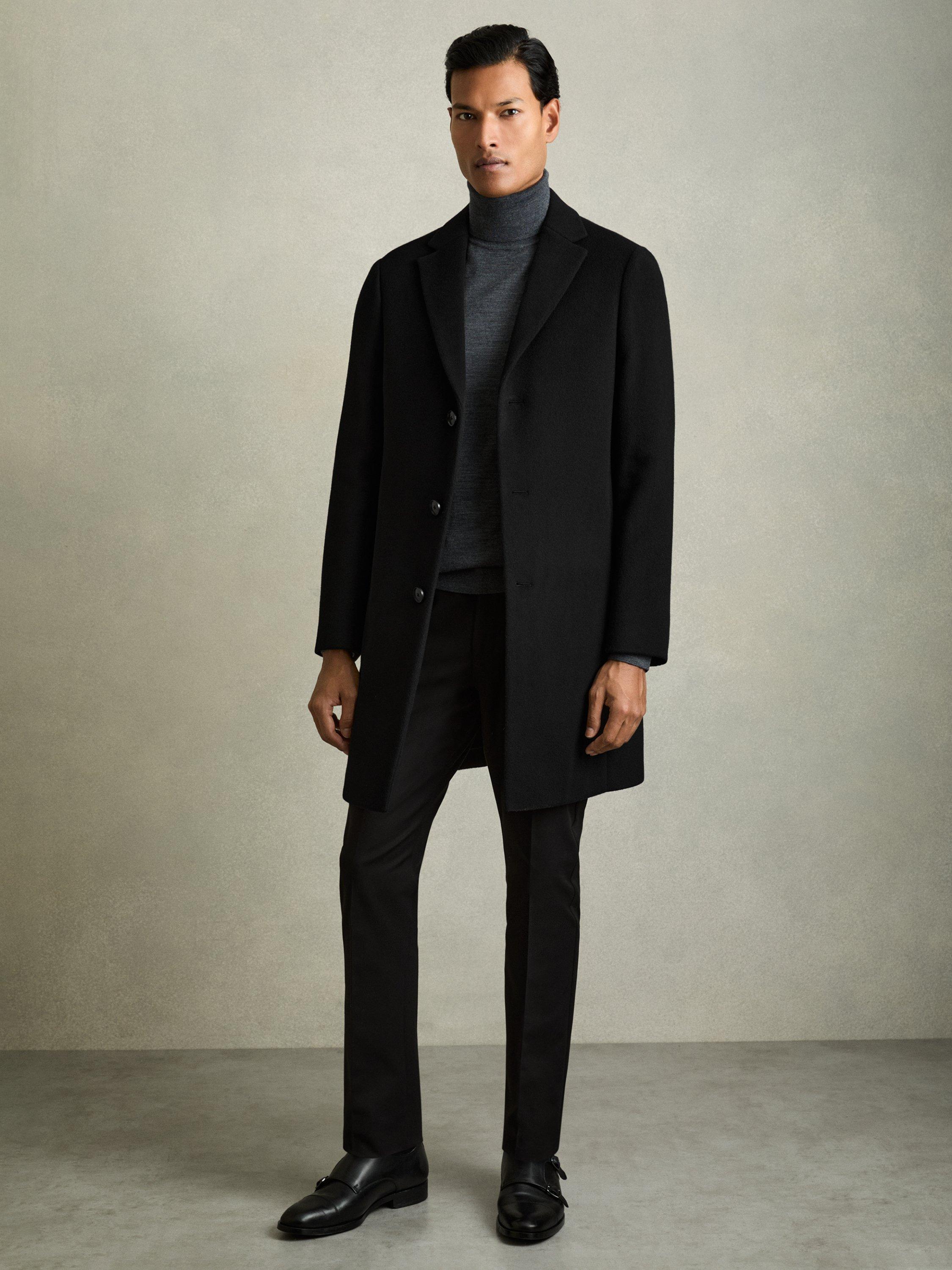 Product image 1 of 5, which shows Reiss Gable Single Breasted Wool Blend Coat, Black, XS