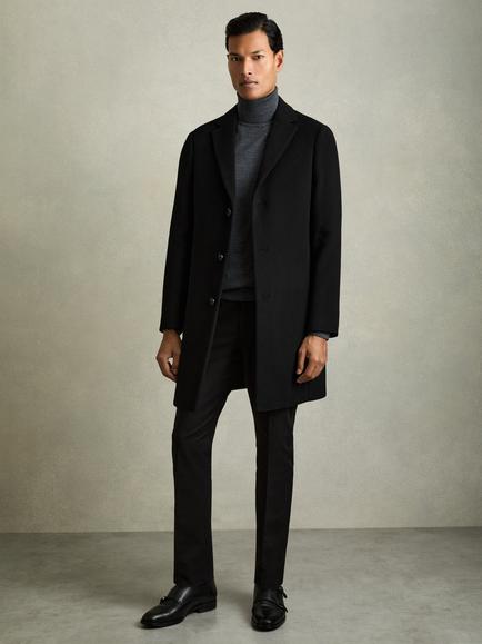 Reiss Gable Single Breasted Wool Blend Coat, Black