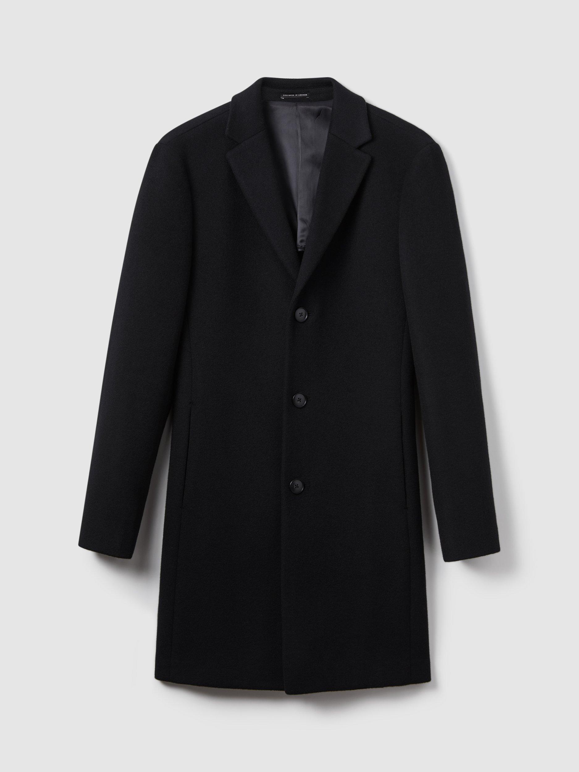 Product image 3 of 5, which shows Reiss Gable Single Breasted Wool Blend Coat, Black, XS