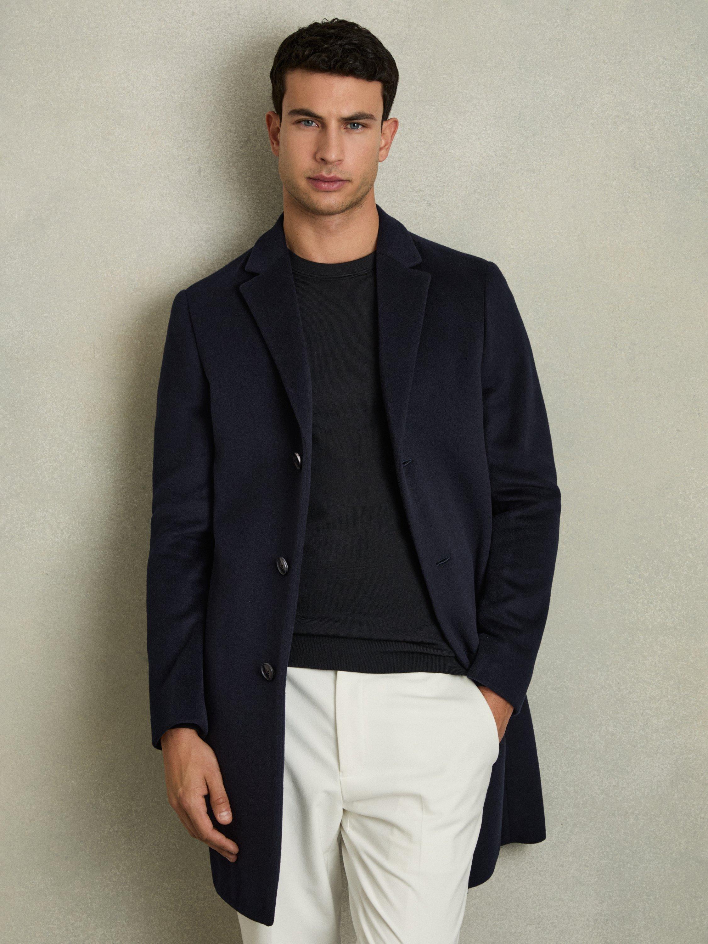 Product image 1 of 5, which shows Reiss Gable Single Breasted Wool Blend Coat, Navy, XS
