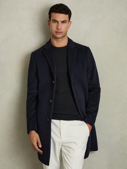Reiss Gable Single Breasted Wool Blend Coat, Navy