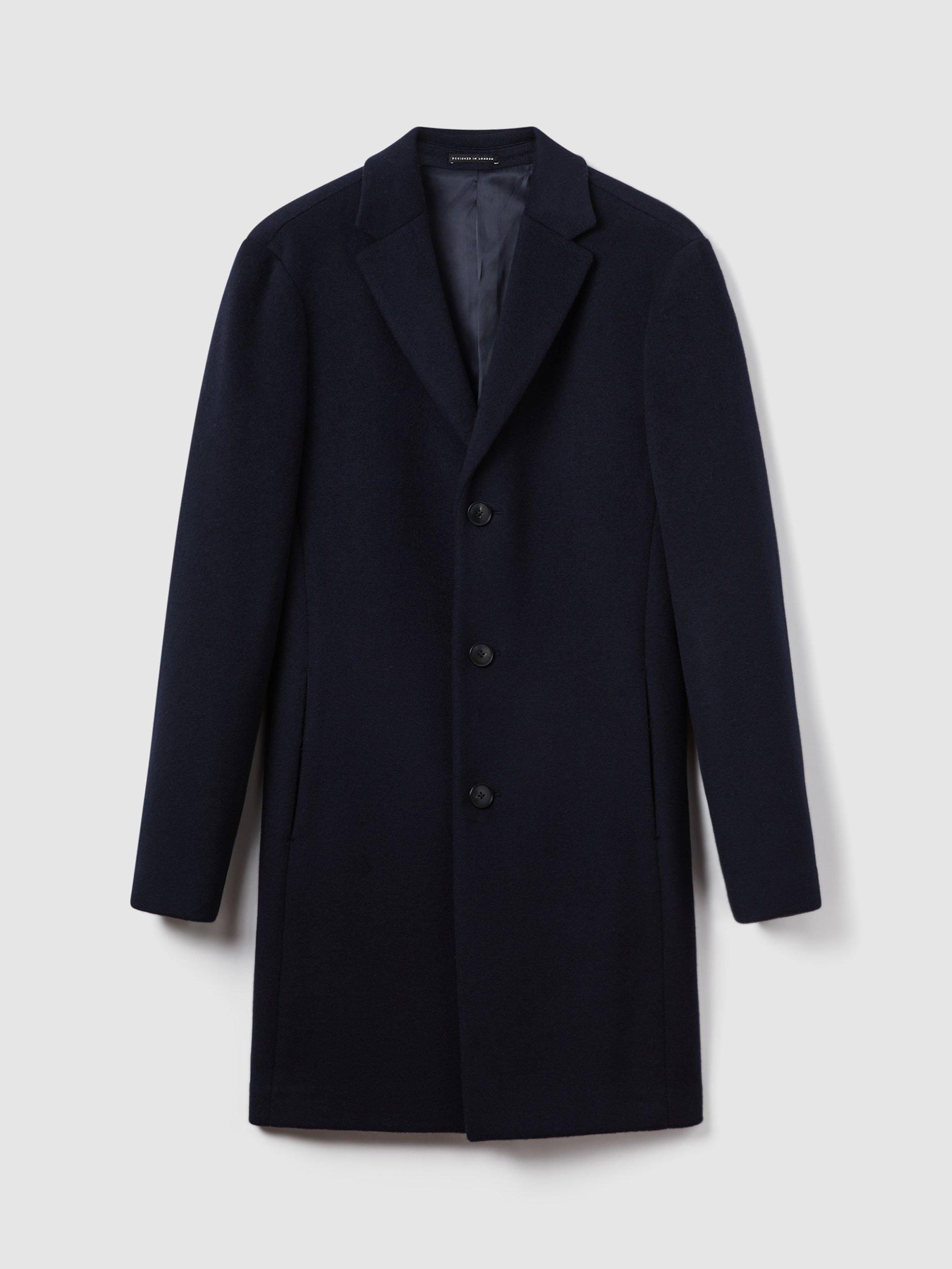 Product image 3 of 5, which shows Reiss Gable Single Breasted Wool Blend Coat, Navy, XS