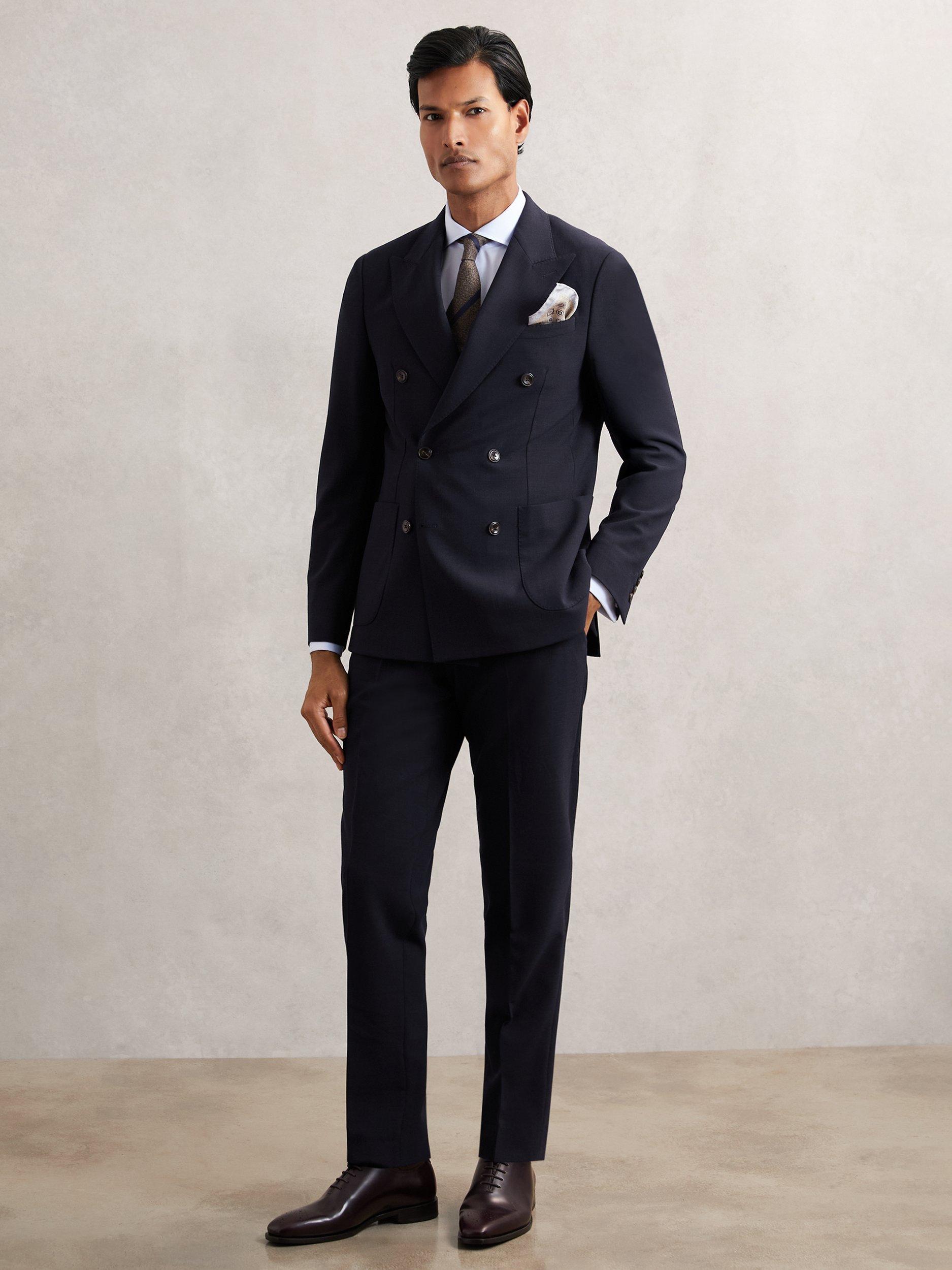 Product image 1 of 5, which shows Reiss Belmont Straight Tailored Trousers, Navy, 28R