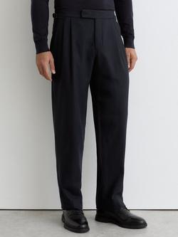 Reiss Naples Wool Blend Flannel Wide Leg Trousers, Navy, Navy