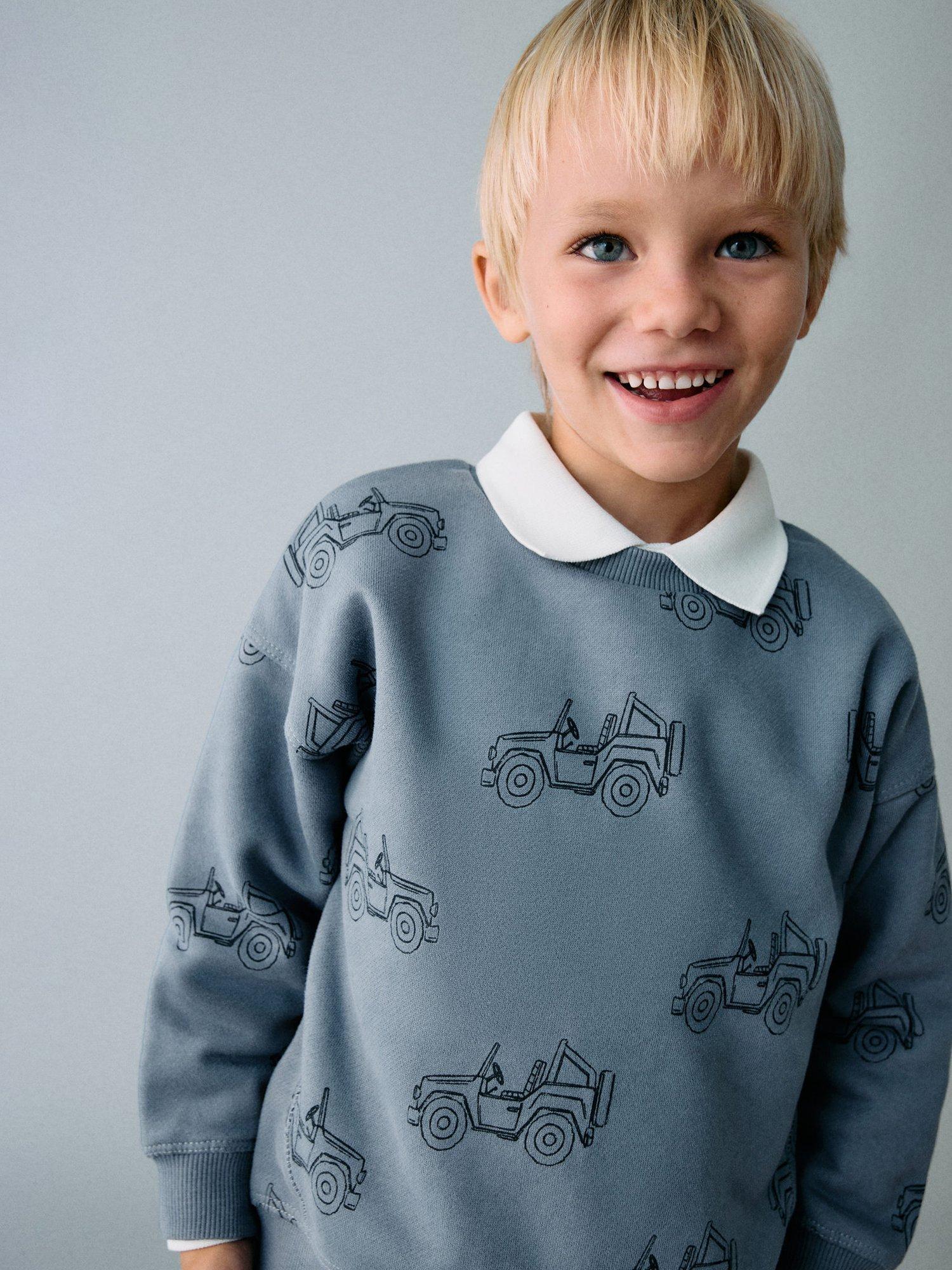 Product image 1 of 5, which shows Mango Kids' Carasop Car Sweatshirt, Medium Blue, 12-18 months