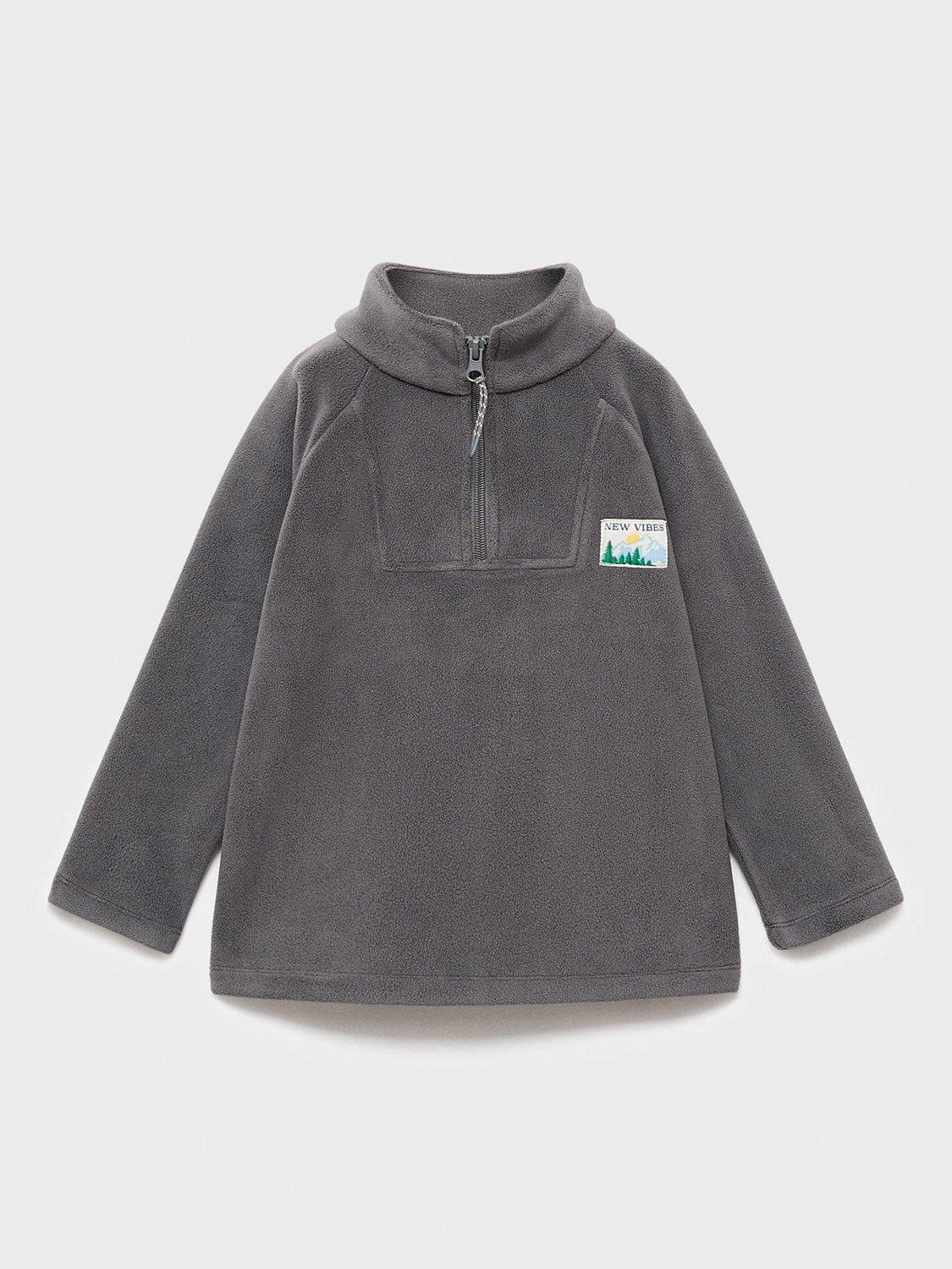 Product image 1 of 6, which shows Mango Kids' Fleece Zip Neck Sweatshirt, Dark Grey, 12-18 months