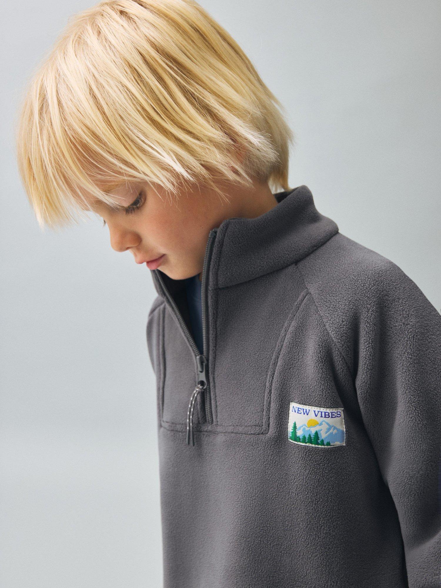 Product image 5 of 6, which shows Mango Kids' Fleece Zip Neck Sweatshirt, Dark Grey, 12-18 months