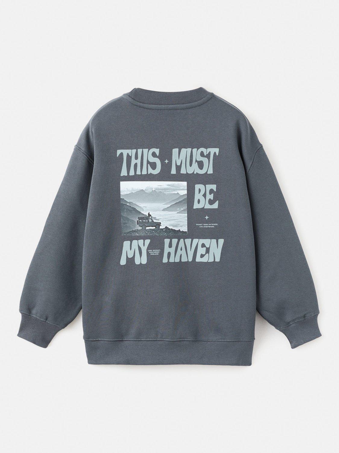 Product image 2 of 4, which shows Mango Kids' Haven Cotton Blend Back Print Sweatshirt, Dark Grey, 11-12 years