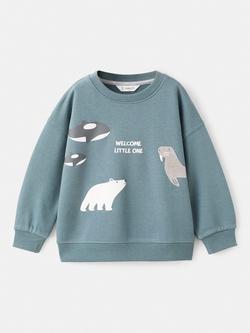Mango Kids' Cotton Blend Sweatshirt, Turquoise/Aqua, Turquoise/Aqua