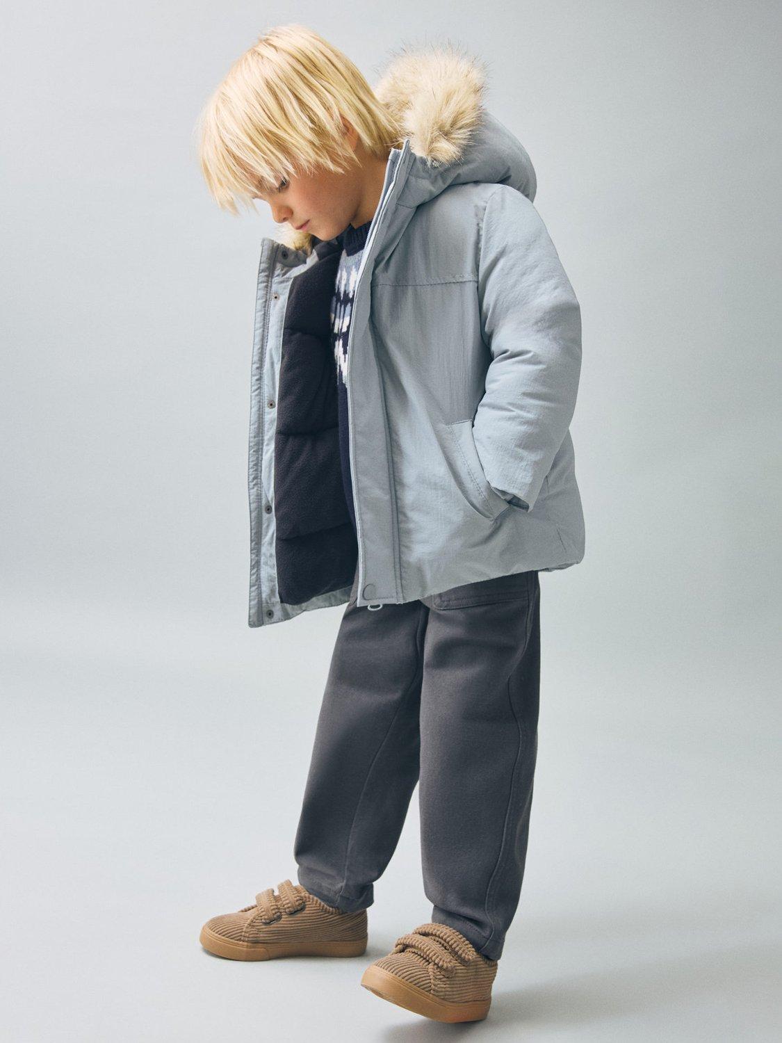 Product image 1 of 5, which shows Mango Kids' Dani Hooded Parka Coat, Turquoise/Aqua, 9-12 months