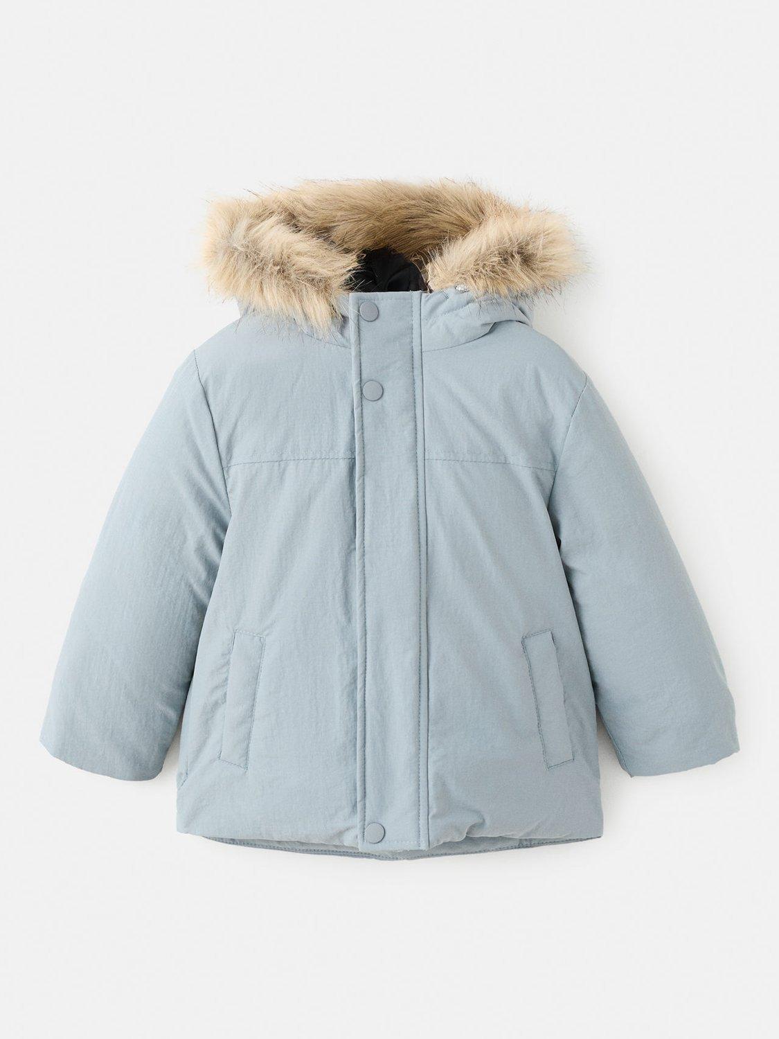 Product image 2 of 5, which shows Mango Kids' Dani Hooded Parka Coat, Turquoise/Aqua, 9-12 months