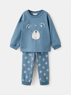 Mango Kids' Bear Printed Pyjama Set, Blue, Blue