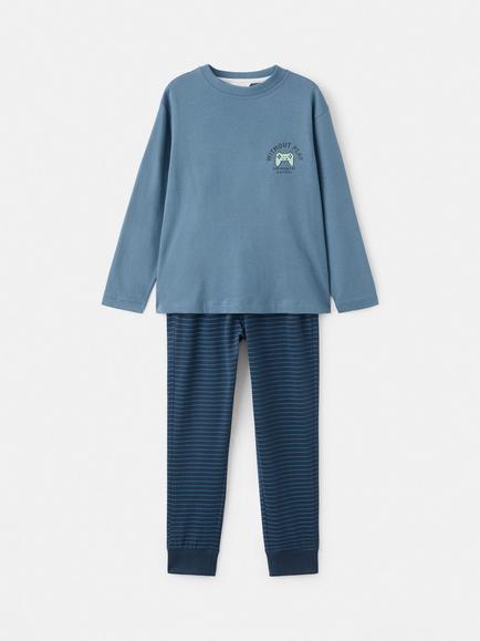 Mango Kids' Player Cotton Long Sleeved Pyjama Set, Dark Blue, Dark Blue