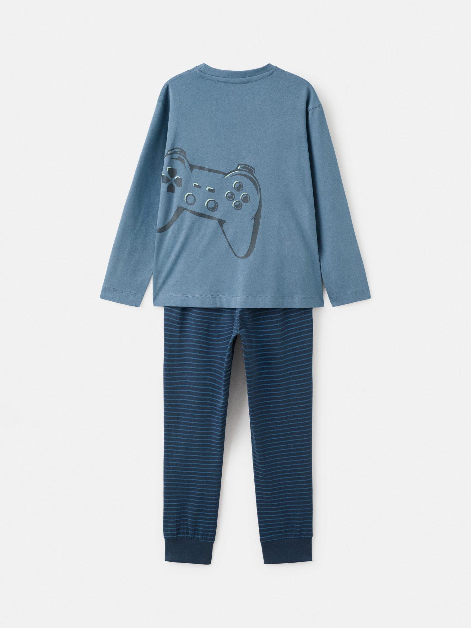 Product image 2 of 4, which shows Mango Kids' Player Cotton Long Sleeved Pyjama Set, Dark Blue, 11-12 years