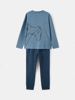 Mango Kids' Player Cotton Long Sleeved Pyjama Set, Dark Blue - view 2, Dark Blue
