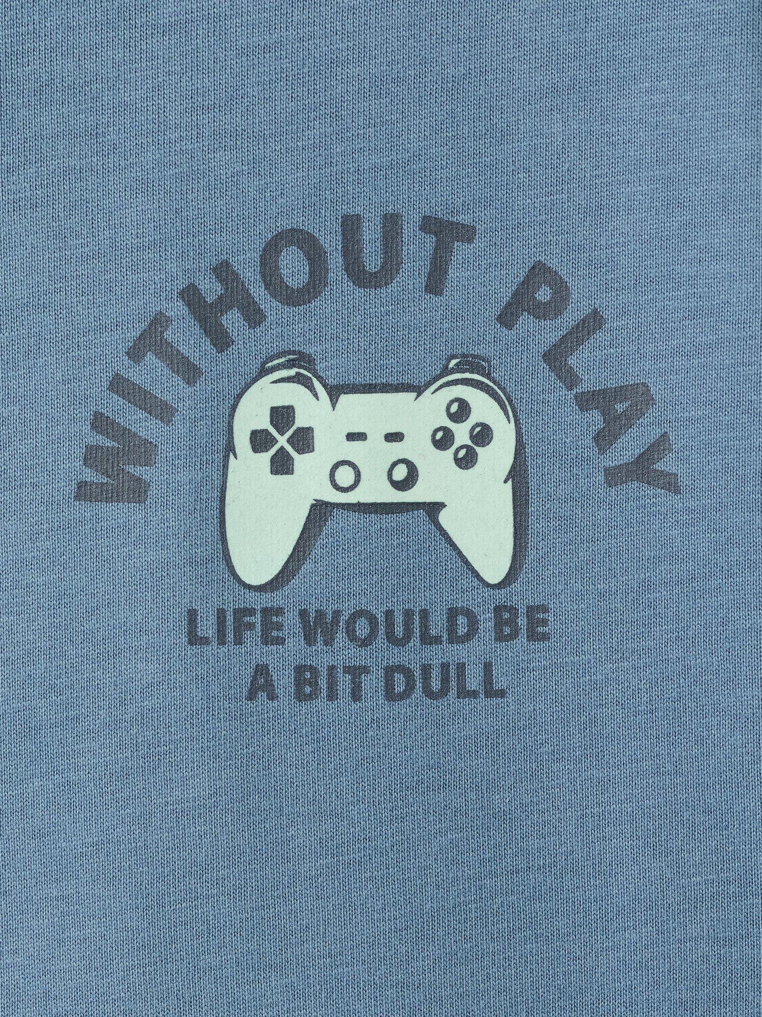 Product image 4 of 4, which shows Mango Kids' Player Cotton Long Sleeved Pyjama Set, Dark Blue, 11-12 years