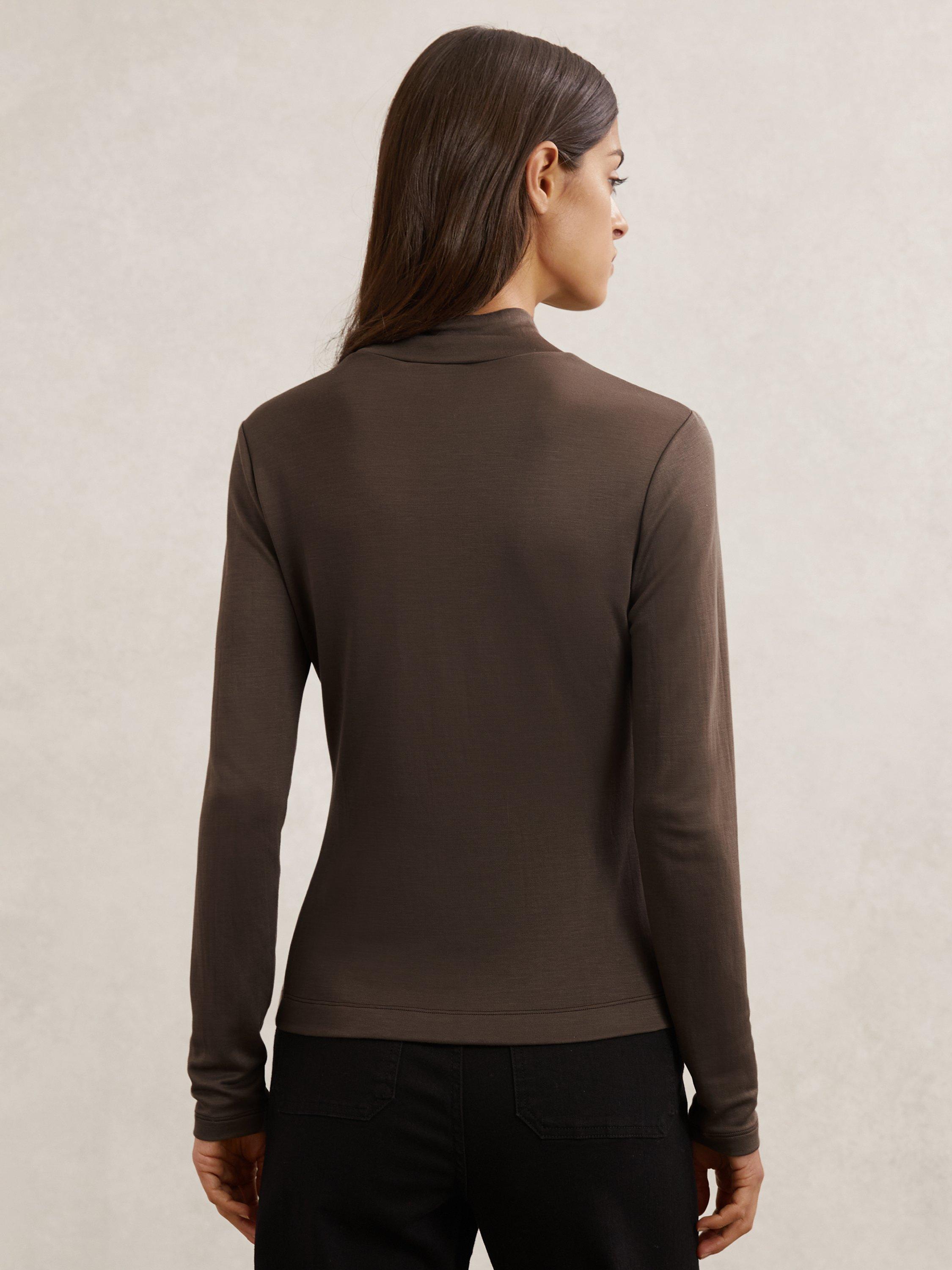 Product image 2 of 5, which shows Reiss Molly High Neck Top, Khaki Green, S