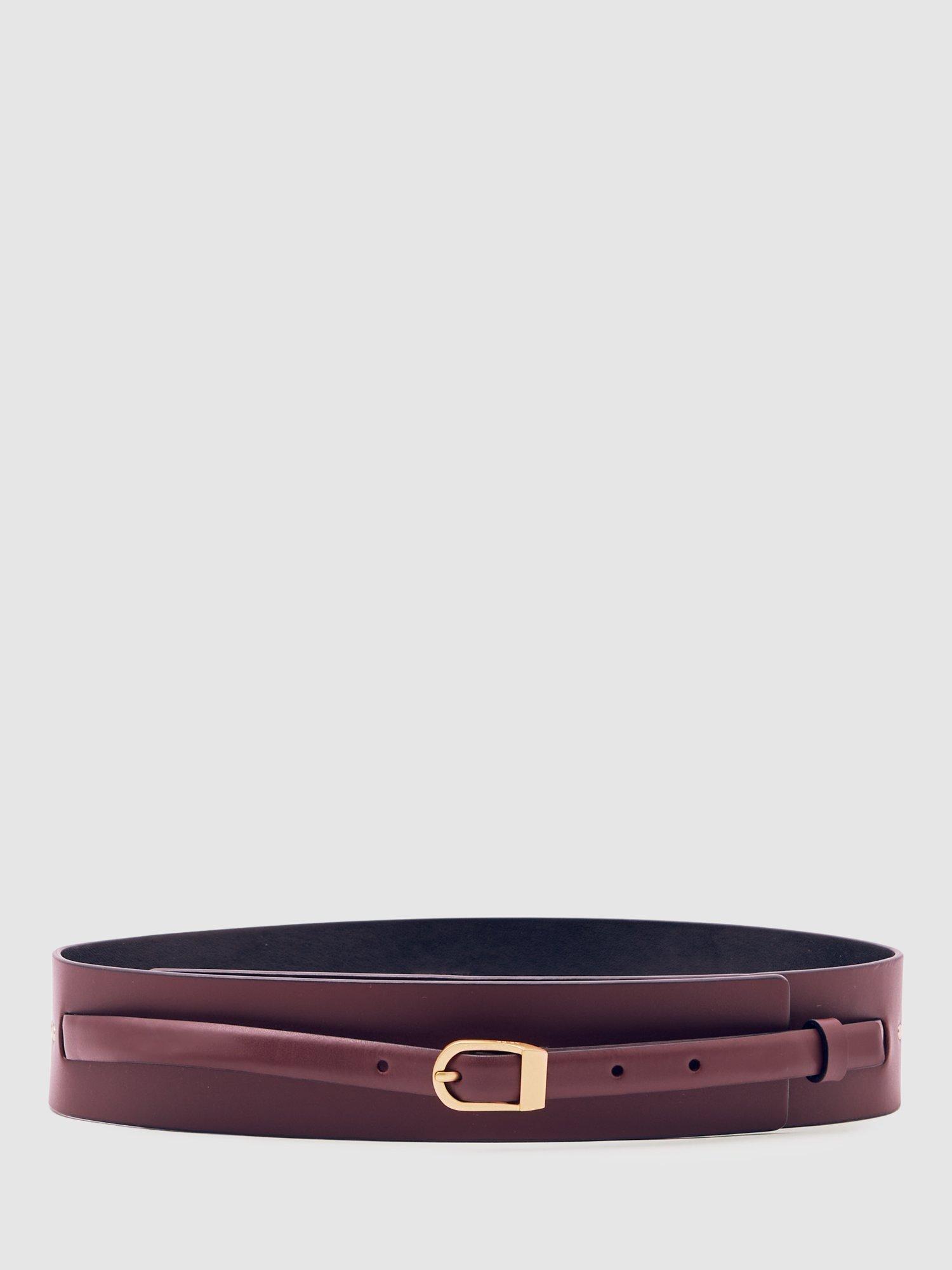 Product image 1 of 4, which shows Reiss Odell Wide Fit Belt , Burgundy, S