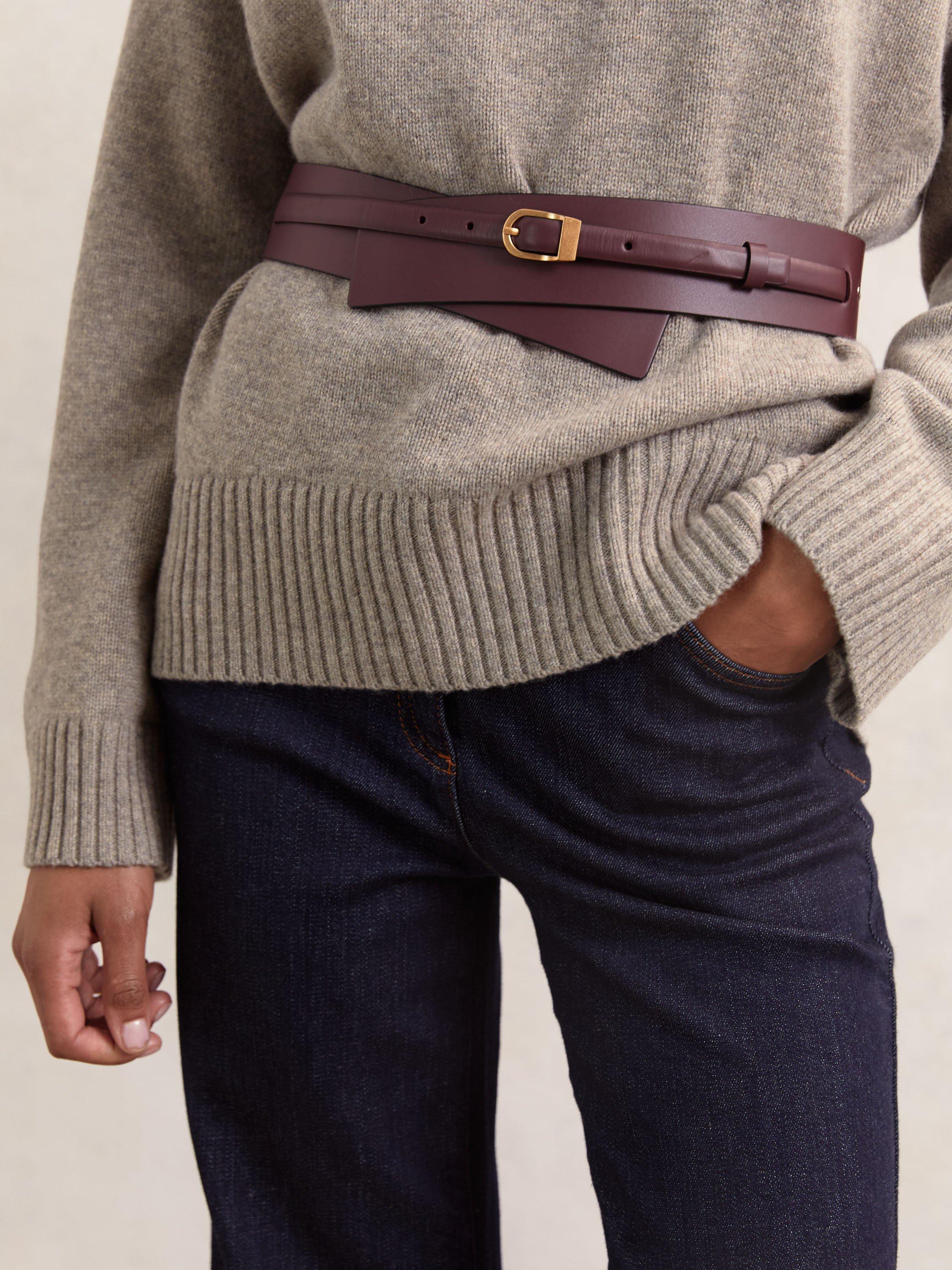 Product image 2 of 4, which shows Reiss Odell Wide Fit Belt , Burgundy, S