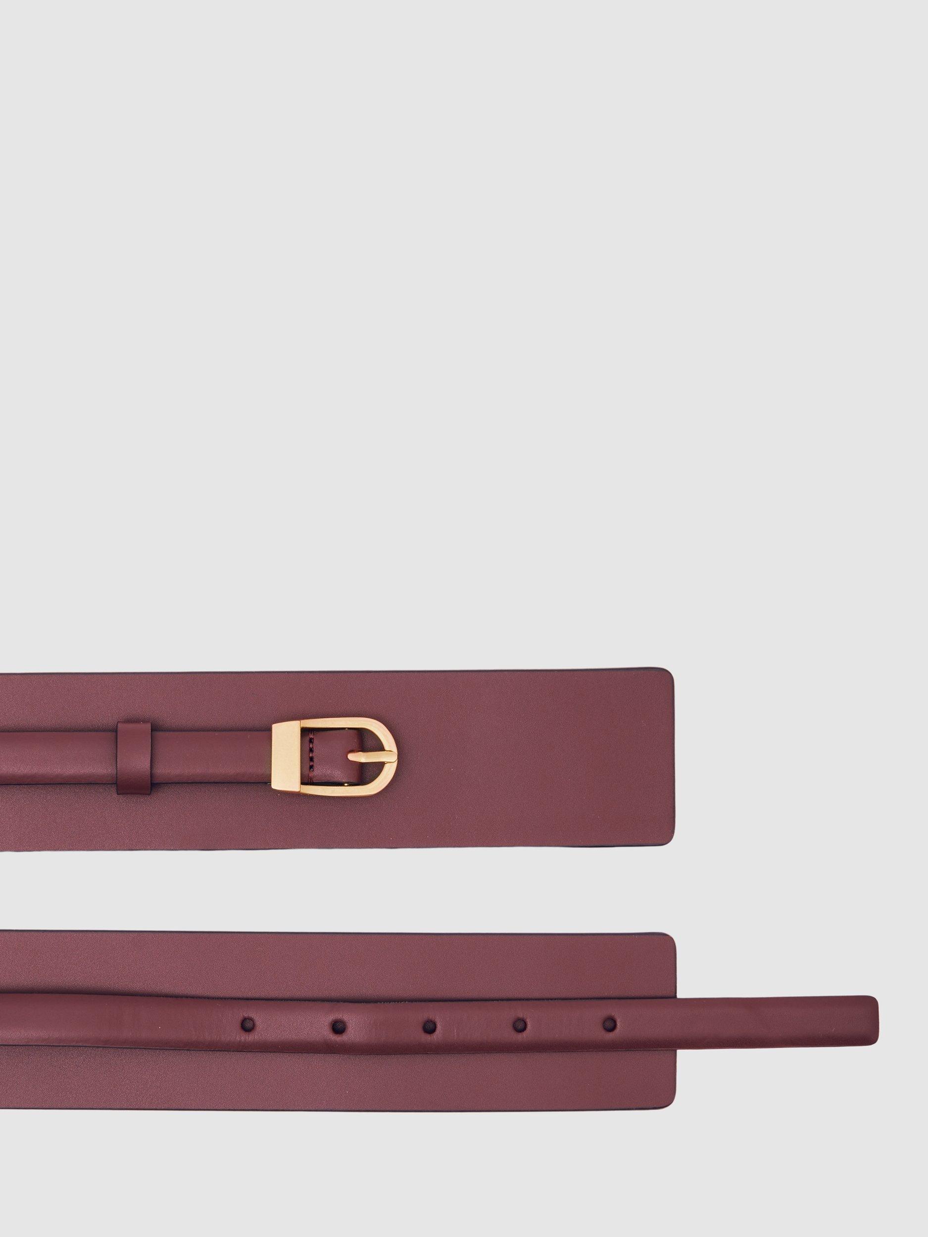 Product image 4 of 4, which shows Reiss Odell Wide Fit Belt , Burgundy, S
