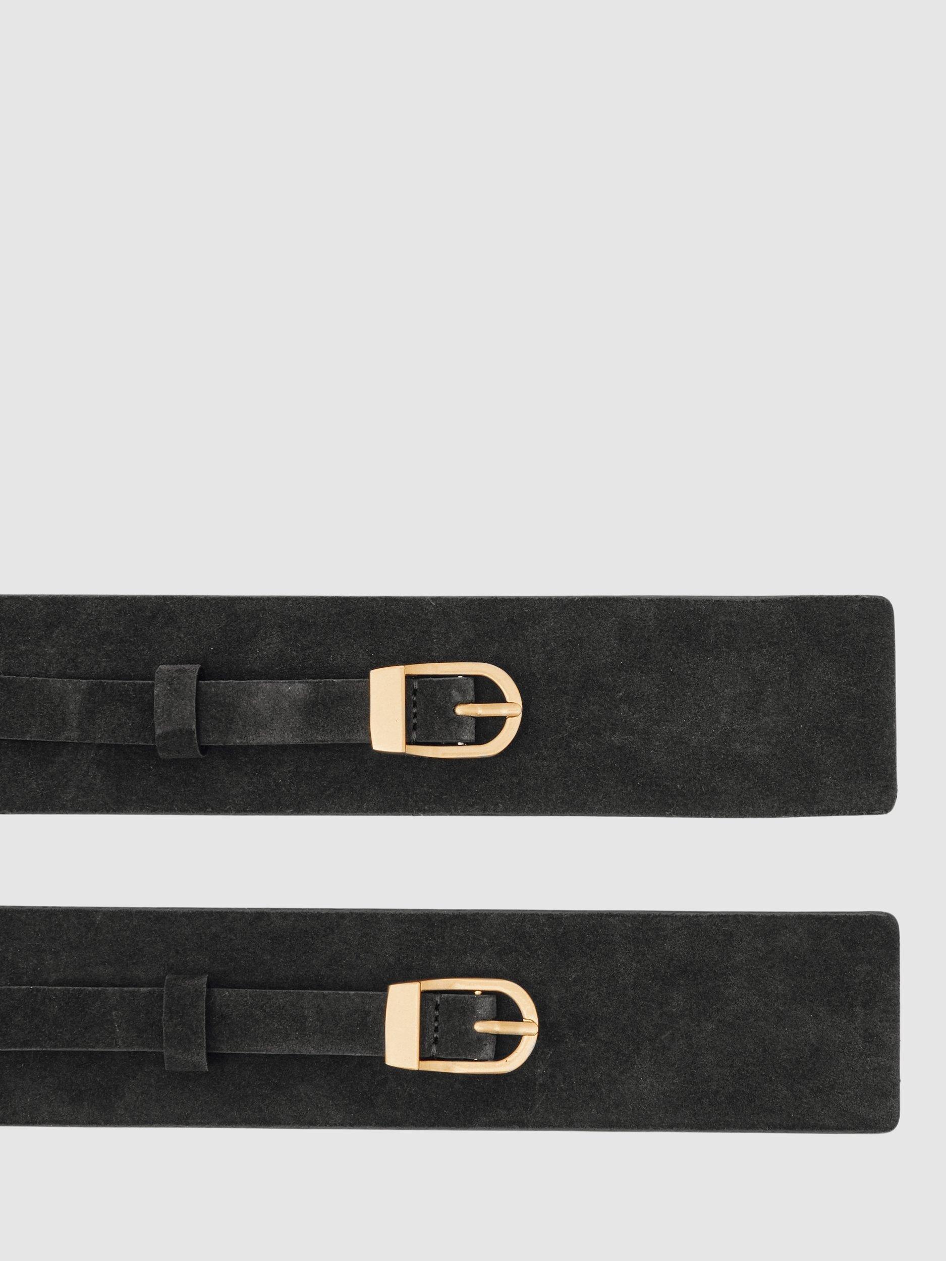 Product image 4 of 5, which shows Reiss Petula Double Buckle Leather Belt, Dark Brown, S