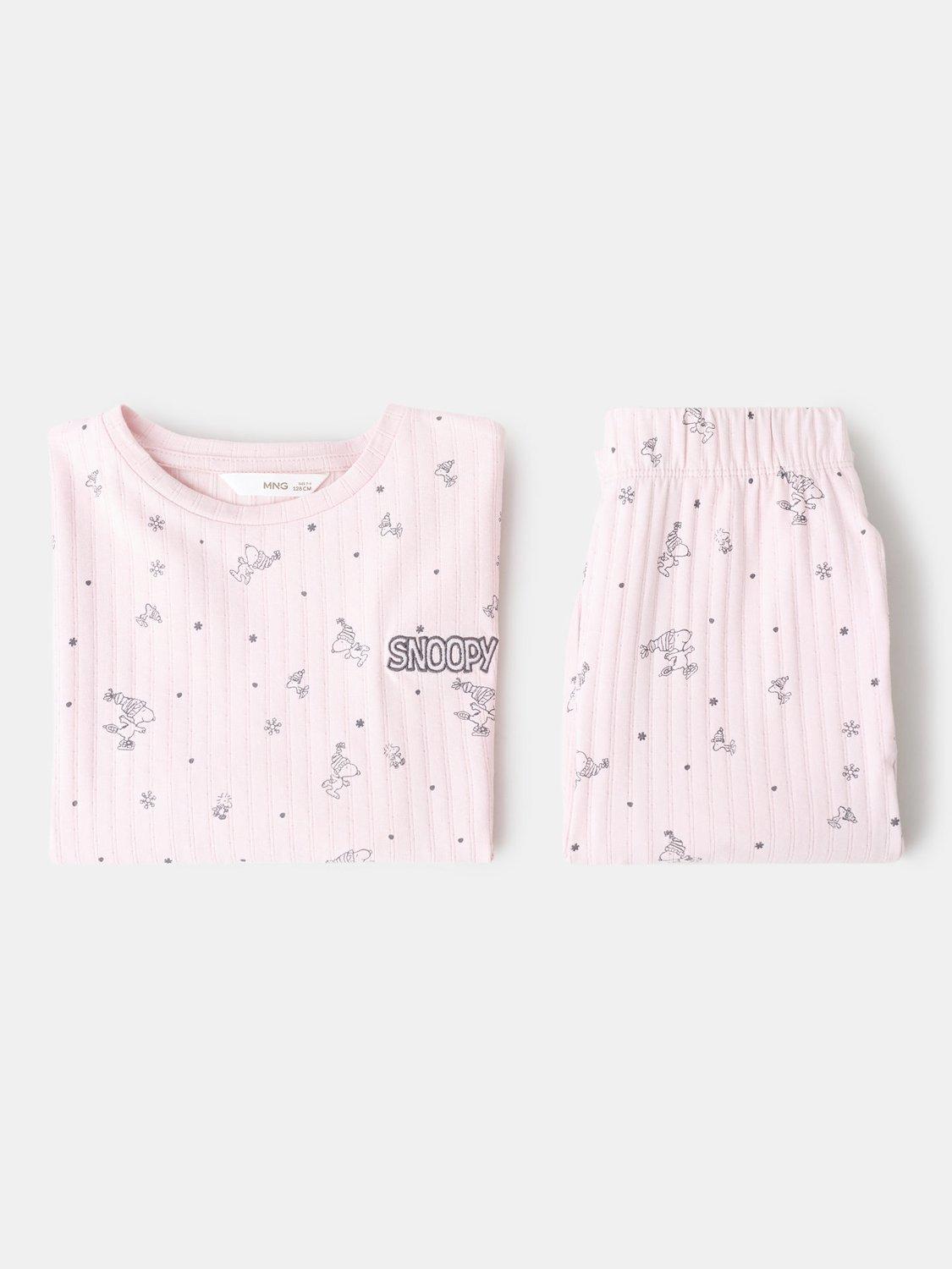 Product image 4 of 4, which shows Mango Kids' Cotton Blend Snoopy Print Pyjama Set, Pink, 11-12 years