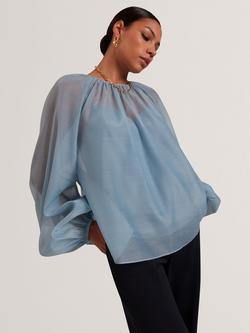 Ted Baker Eelana Organza Puff Sleeve Blouse, Light Blue - view 2, Light Blue