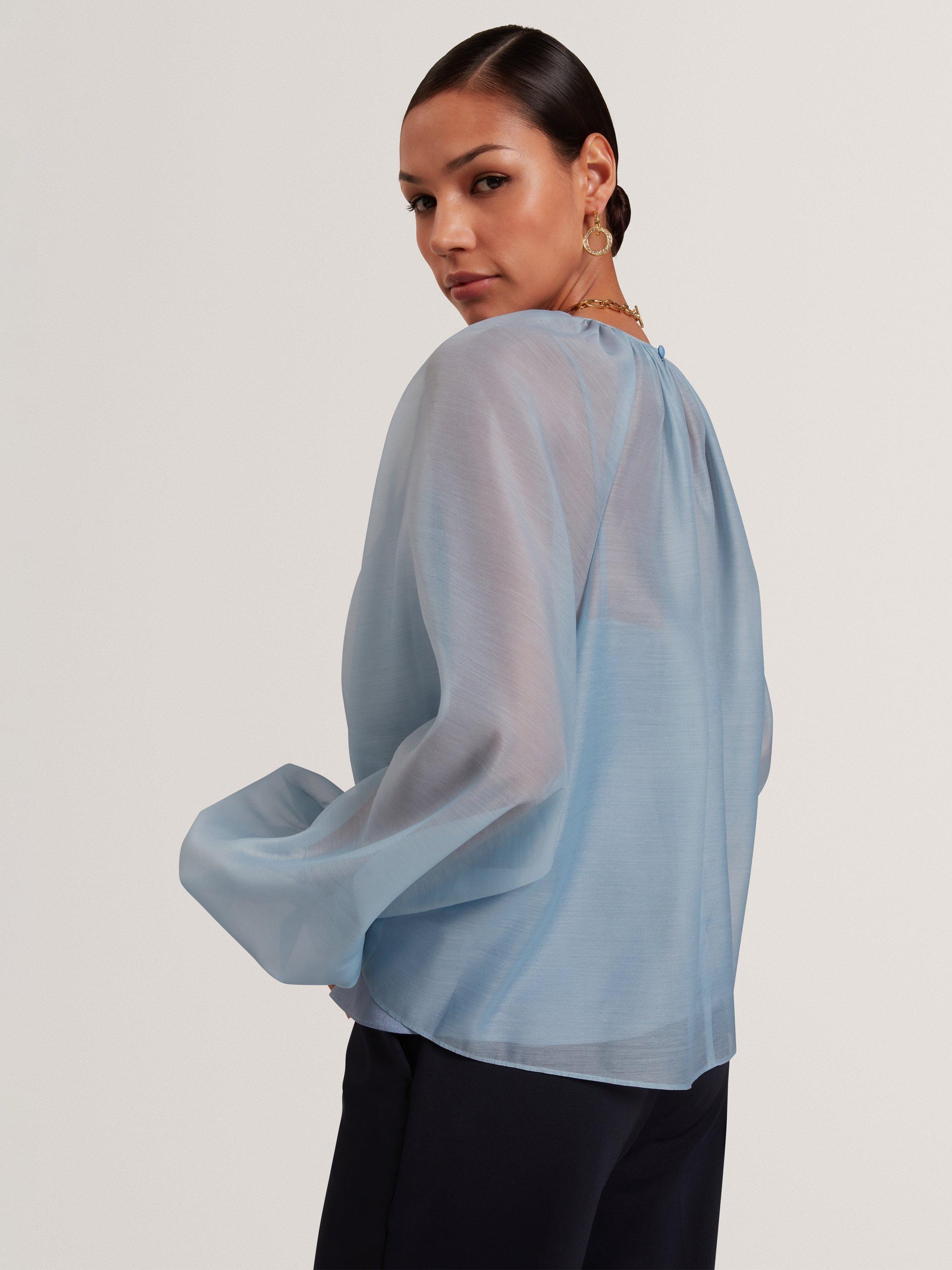 Product image 3 of 7, which shows Ted Baker Eelana Organza Puff Sleeve Blouse, Light Blue, 8