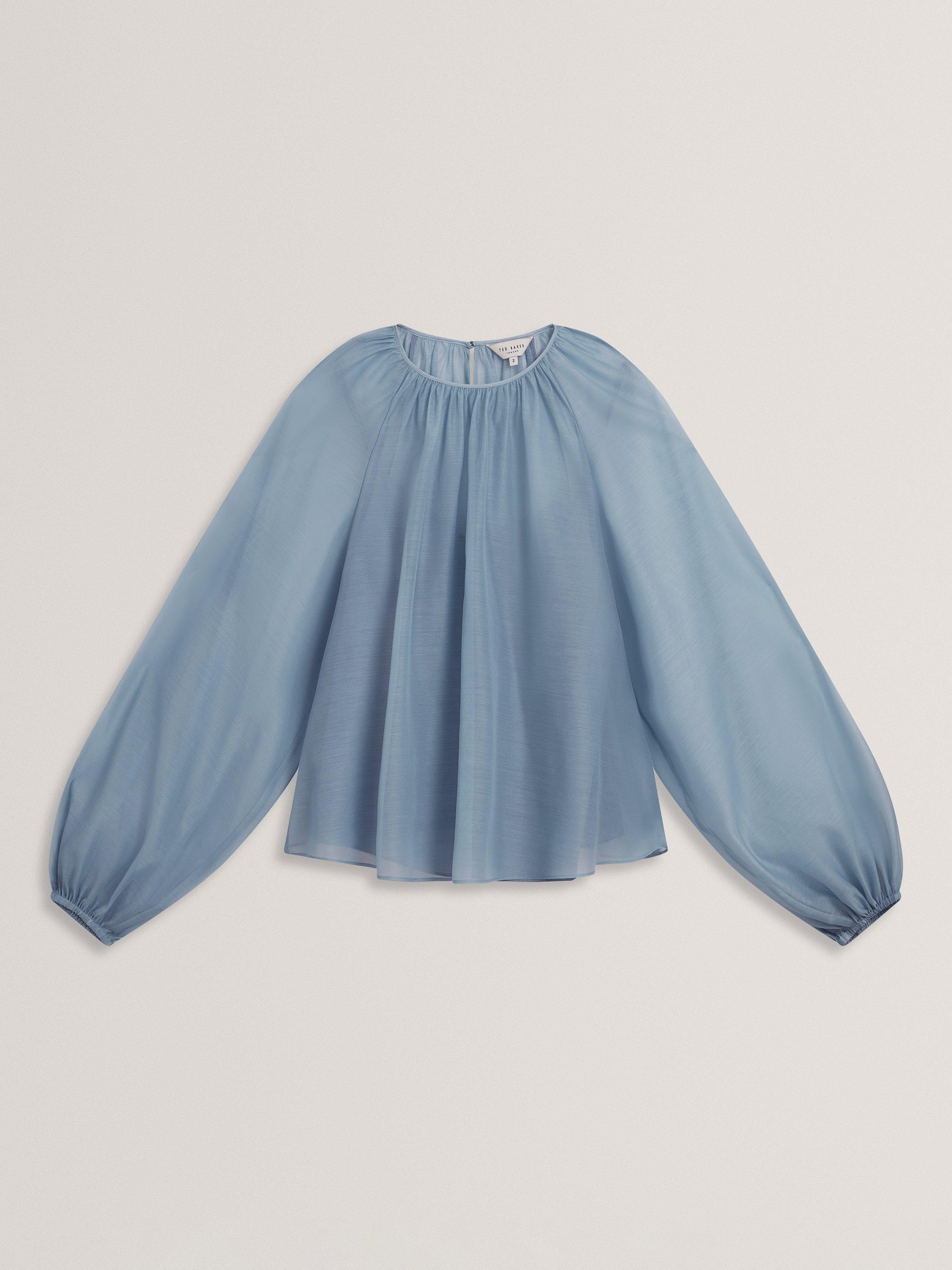 Product image 4 of 7, which shows Ted Baker Eelana Organza Puff Sleeve Blouse, Light Blue, 8