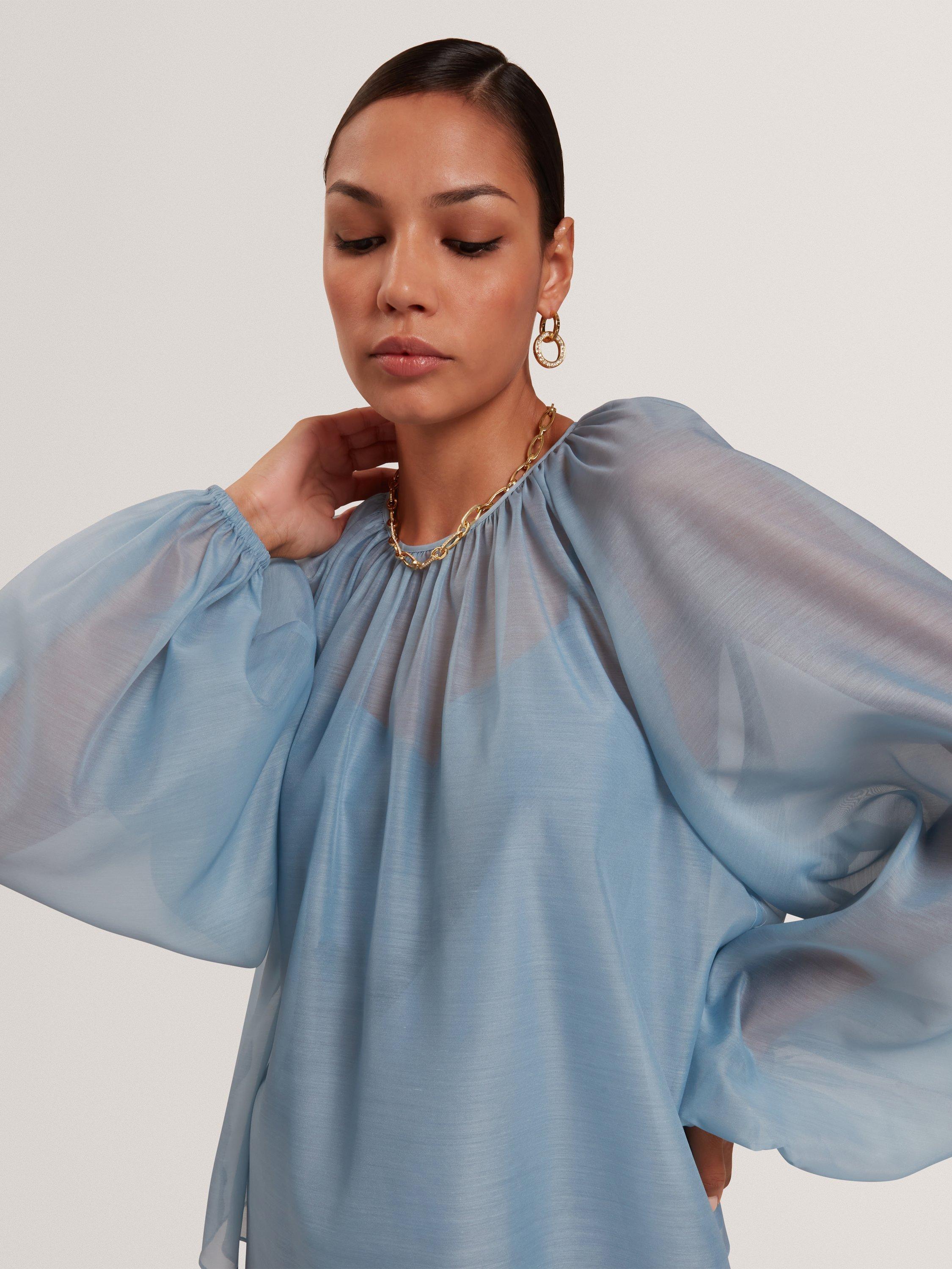 Product image 6 of 7, which shows Ted Baker Eelana Organza Puff Sleeve Blouse, Light Blue, 8