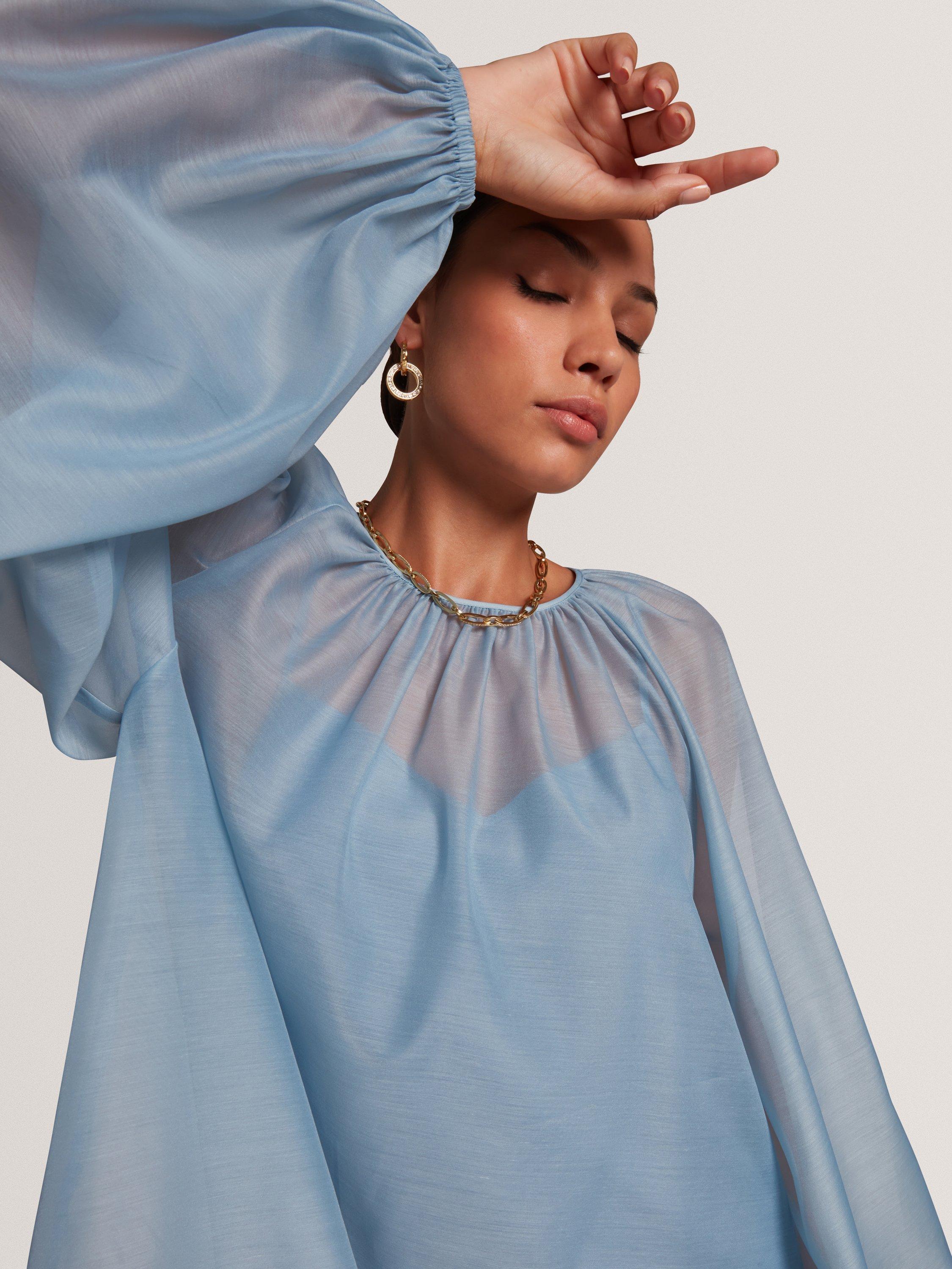 Product image 7 of 7, which shows Ted Baker Eelana Organza Puff Sleeve Blouse, Light Blue, 8