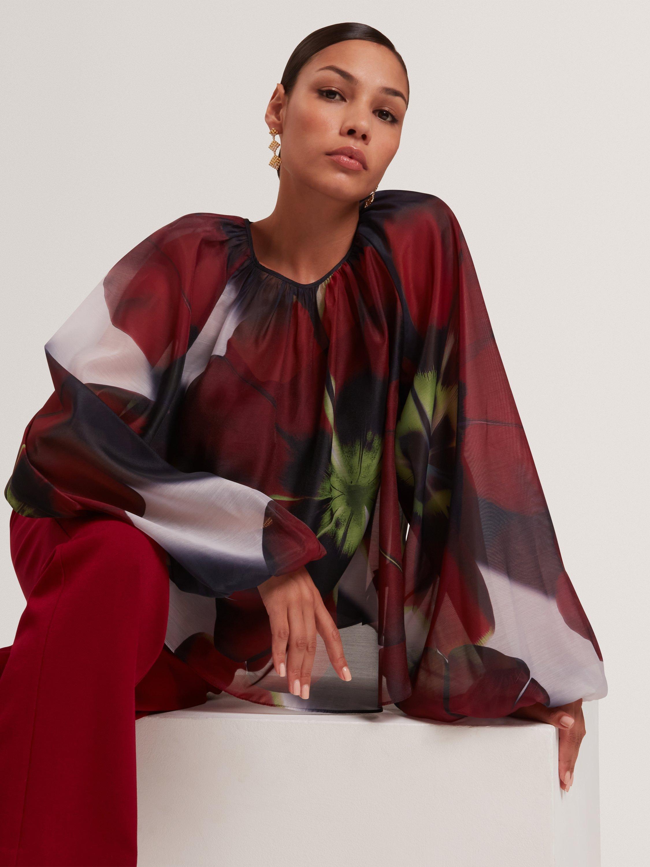 Product image 1 of 6, which shows Ted Baker Elaia Organza Puff Sleeve Blouse, Multi, 8