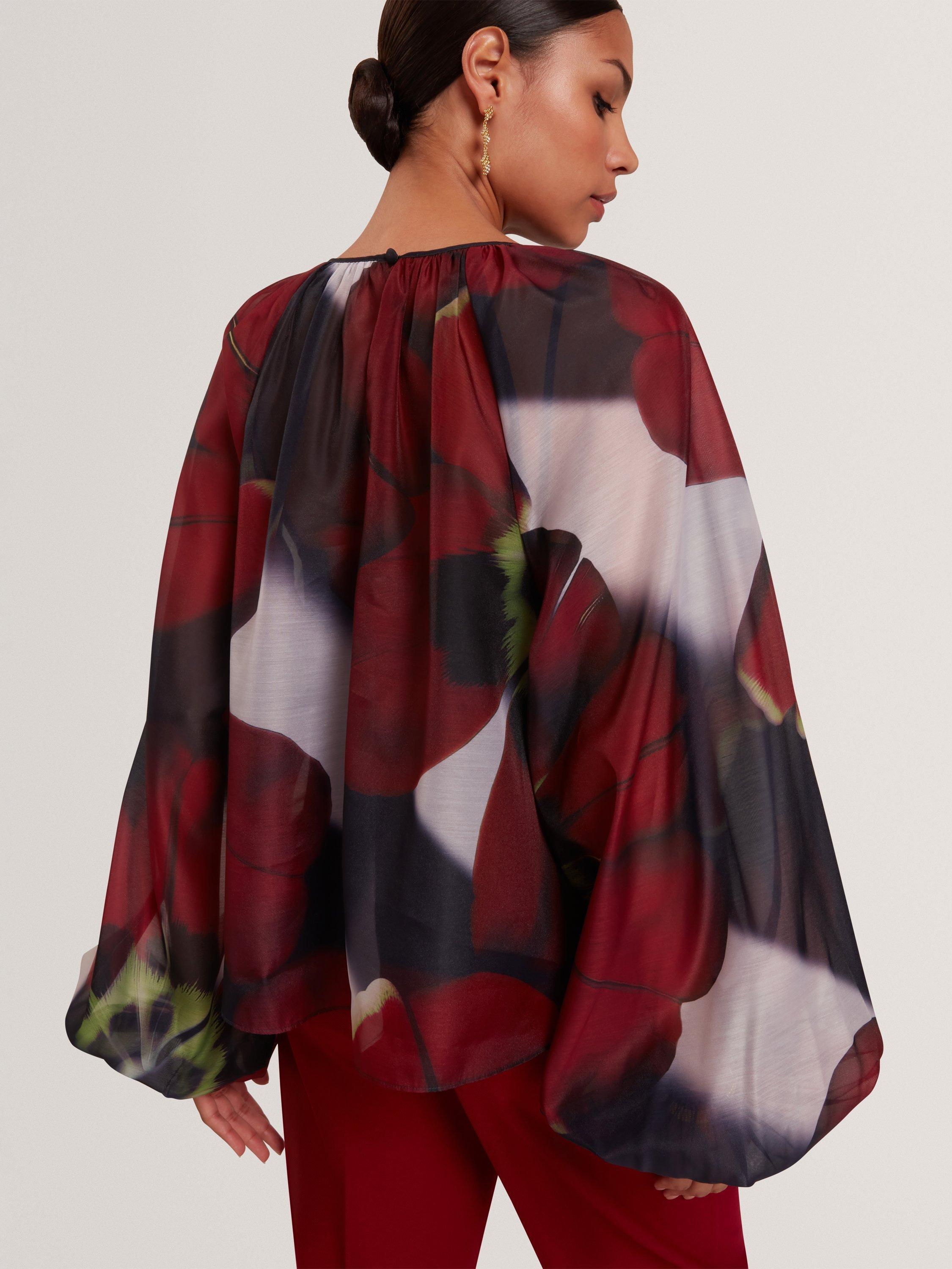 Product image 3 of 6, which shows Ted Baker Elaia Organza Puff Sleeve Blouse, Multi, 8
