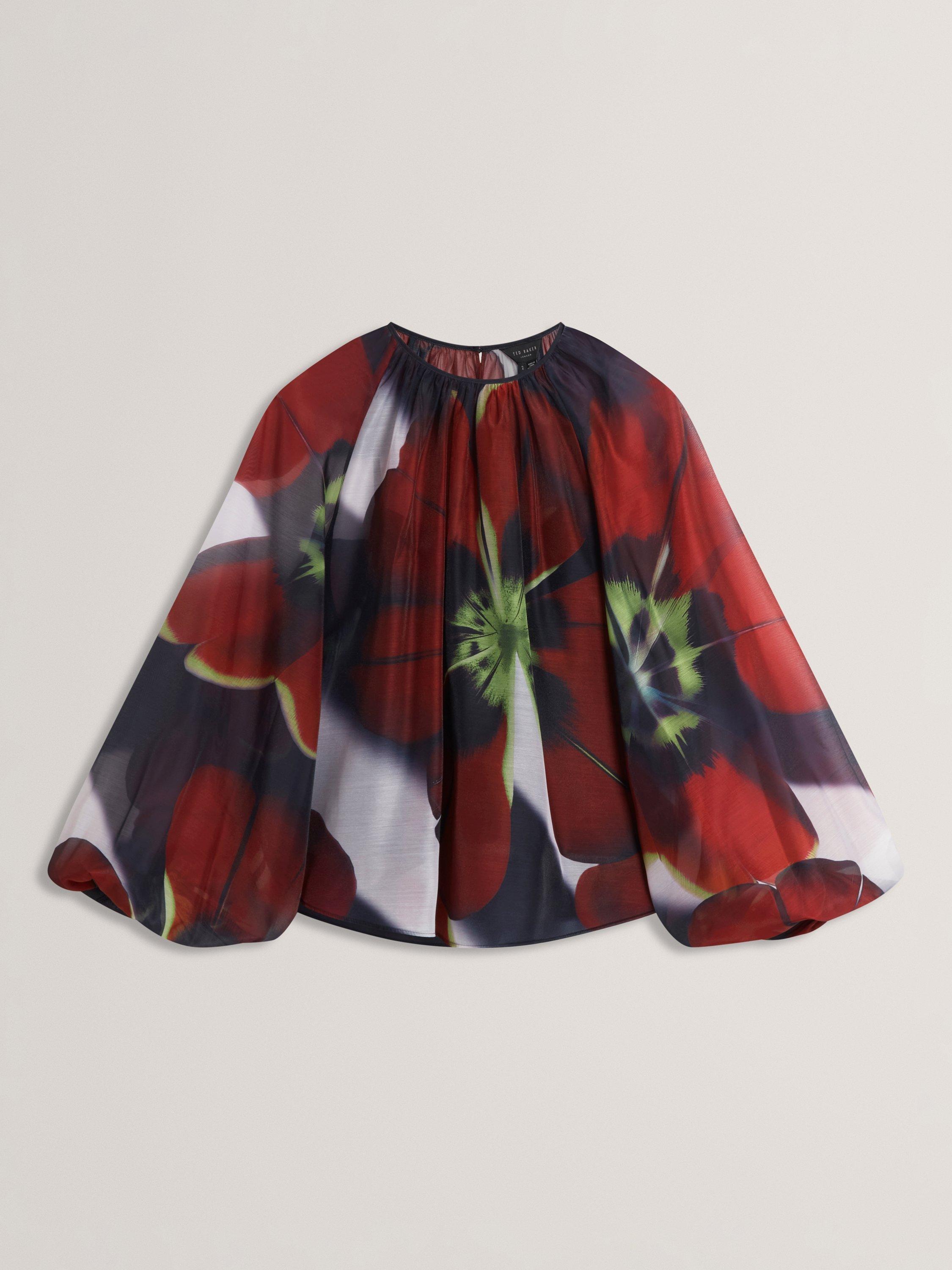 Product image 4 of 6, which shows Ted Baker Elaia Organza Puff Sleeve Blouse, Multi, 8