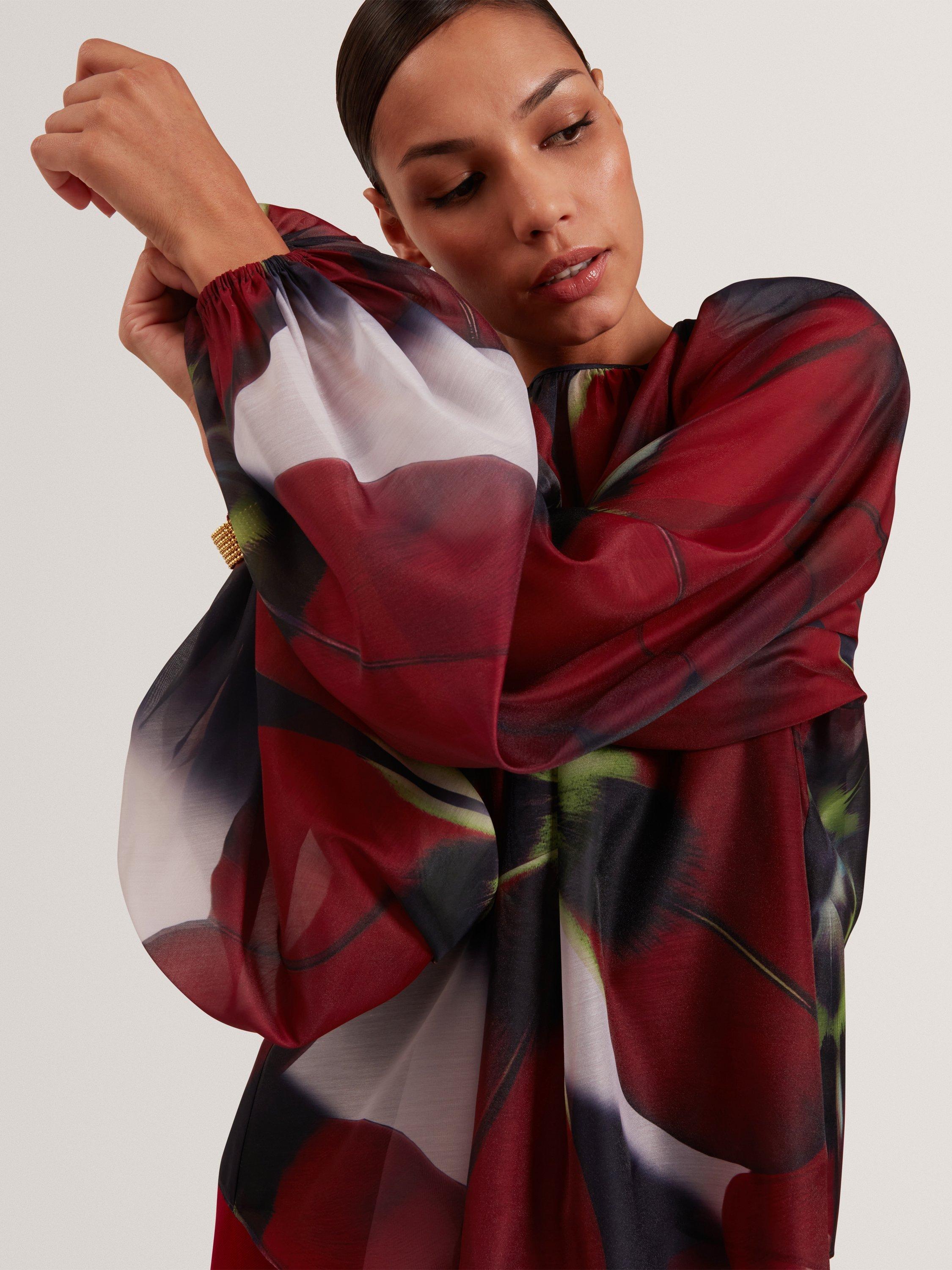 Product image 6 of 6, which shows Ted Baker Elaia Organza Puff Sleeve Blouse, Multi, 8