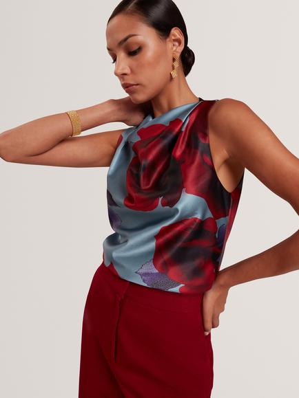 Ted Baker Harplyn Sleeveless Cowl Neck Blouse, Blue/Multi, Blue/Multi