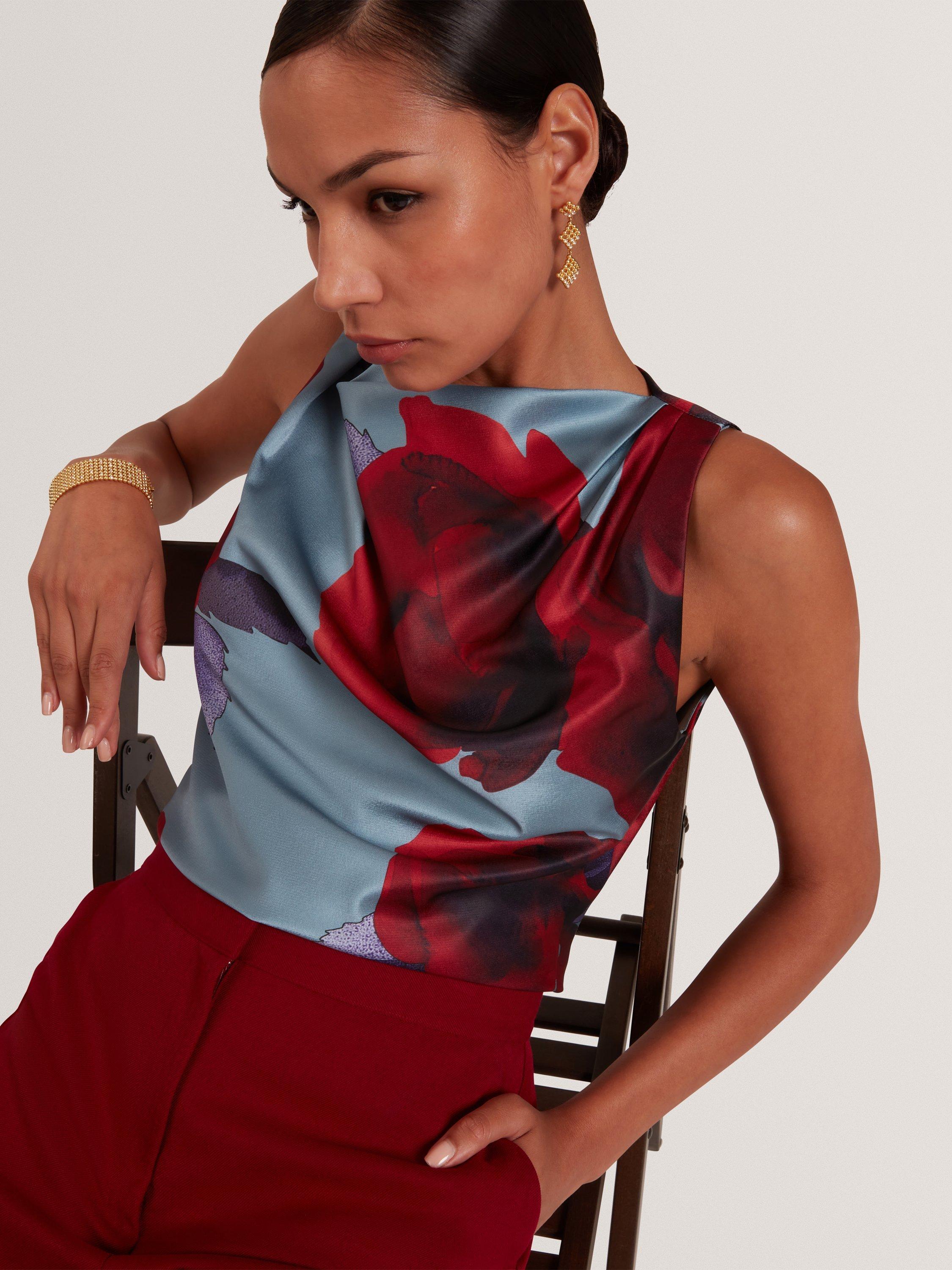 Product image 2 of 7, which shows Ted Baker Harplyn Sleeveless Cowl Neck Blouse, Blue/Multi, 8