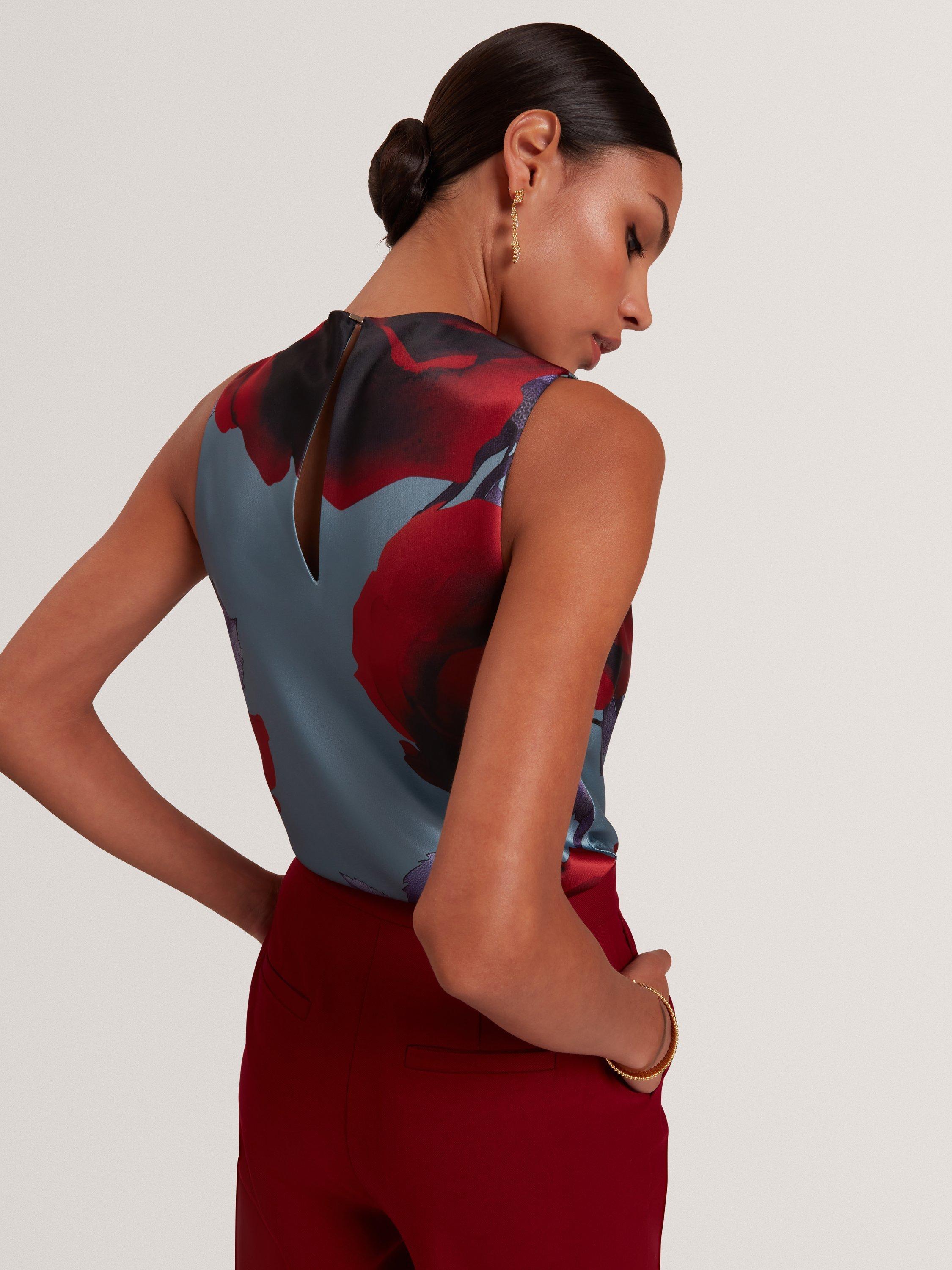 Product image 3 of 7, which shows Ted Baker Harplyn Sleeveless Cowl Neck Blouse, Blue/Multi, 8