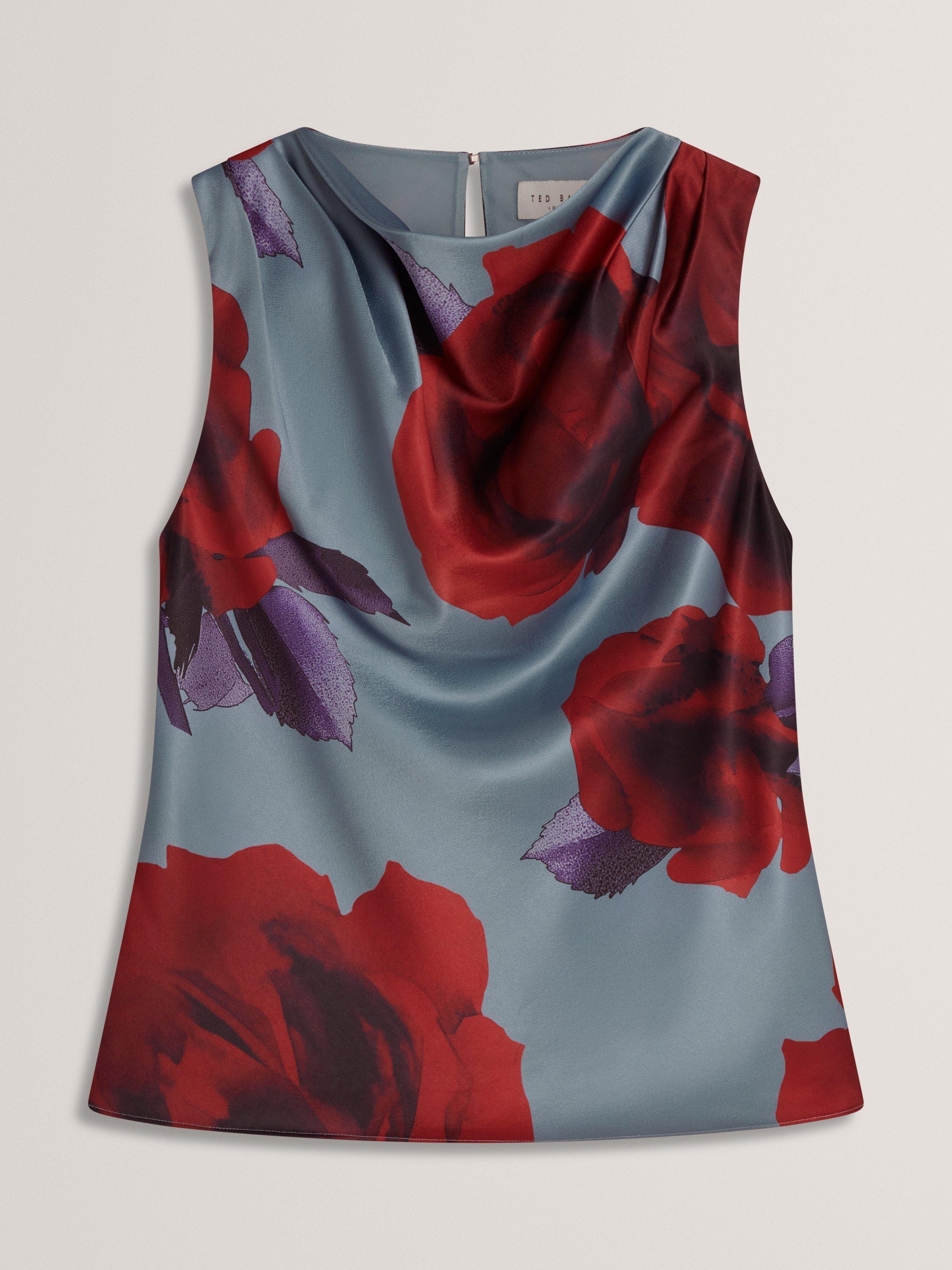 Product image 4 of 7, which shows Ted Baker Harplyn Sleeveless Cowl Neck Blouse, Blue/Multi, 8