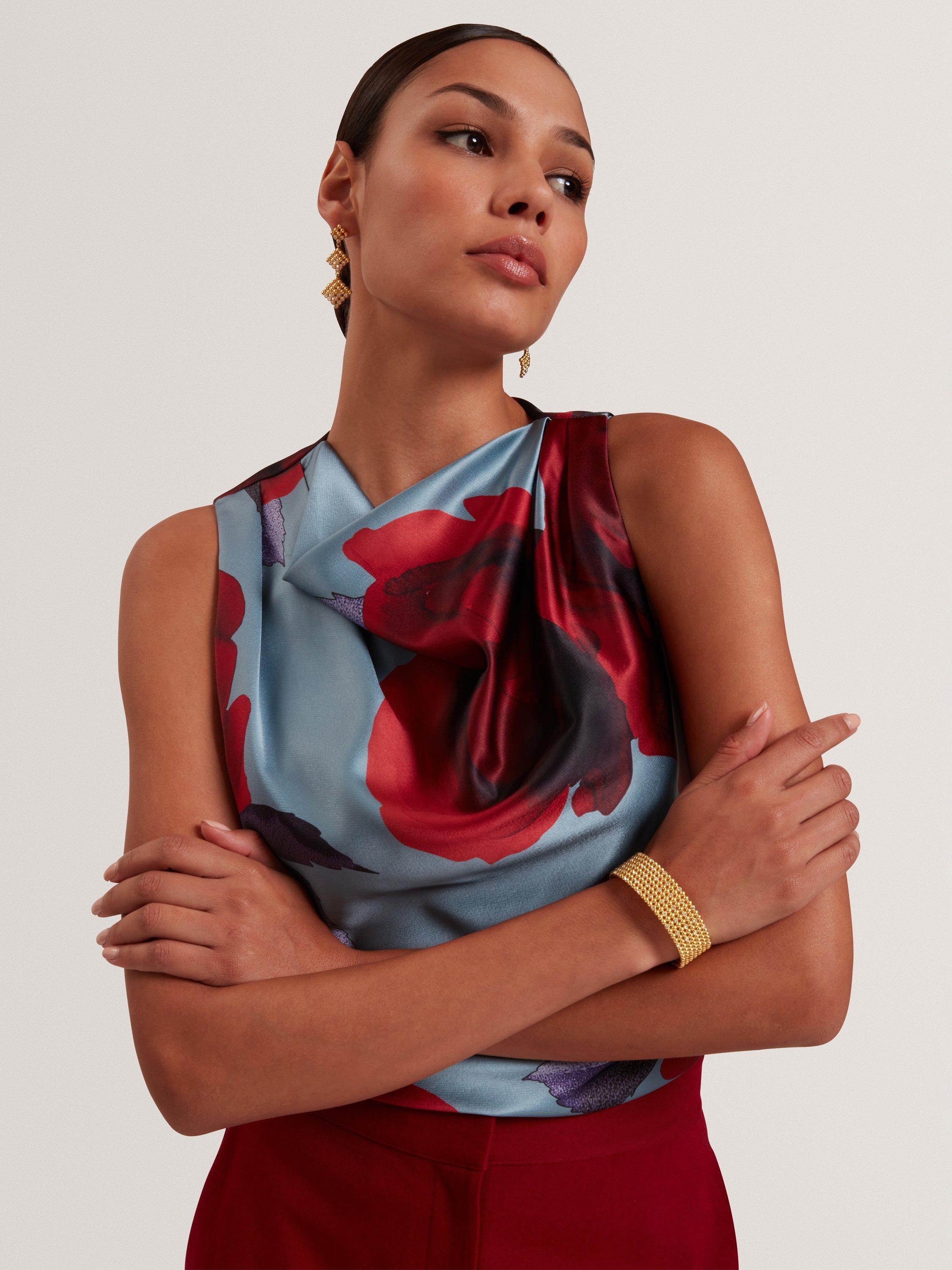 Product image 6 of 7, which shows Ted Baker Harplyn Sleeveless Cowl Neck Blouse, Blue/Multi, 8